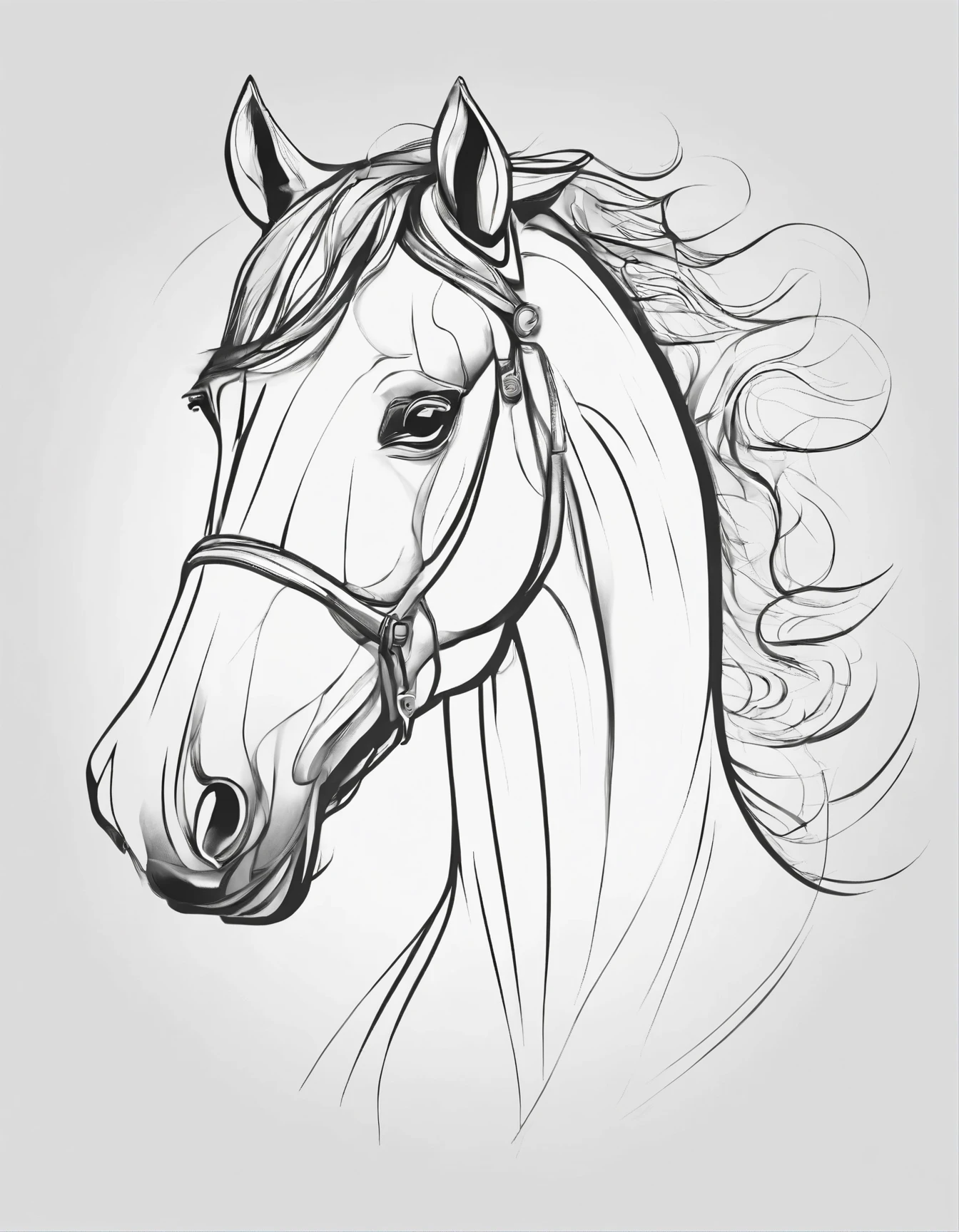 A horse face in a single stroke line art, masterpiece, ultradetail, artstation HD, 8k