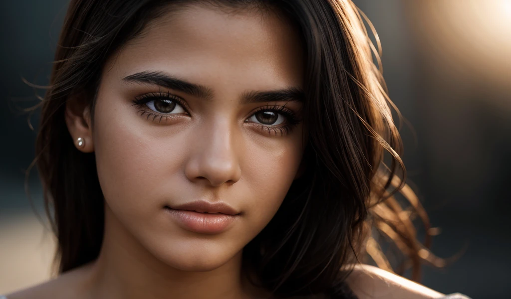 RAW photo, [[[[Closeup]]]], [[[One]]], 18 year old Brazilian woman, beautiful dress, white skin, light makeup, lip gloss, realistic skin texture, sharp focus, realistic cinematic photo, background black with low light