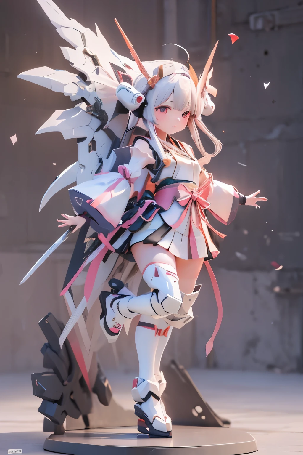 (highest quality)), ((masterpiece)), (very detailed: 1.3), 3D, {(1 young girl)}, (wear navy buruma and white gym uniform with colored hem under armor:1.2), (black hair:1.5), (She is fused with futuristic Gundam mecha:1.2), with headgear, with v-fin , armored shoulders,armored under arms, armored under legs, short sleeve, attached 2 huge weapons on back, legs mounted weapon module, multilayer textureperfect proportions, octane rendering, duotone lighting, Low ISO, wide aperture, White balance, Rule of thirds, ultra HD16k, HDR (High Dynamic Range), Ray Tracing, NVIDIA RTX, Super Resolution, Subsurface Scattering, PBR Texturing, Post Processing, Anisotropic Filtering, Depth of Field, Maximum Clarity and Clarity, High efficiency subpixel, subpixel convolution, particles of light, light scattered, Tyndall effect, full body:1.5, battle pose, cute, (cute:1.2), (long hair:1.3),太い眉毛, 薄い色の虹彩, 大きくて輝いている黒い瞳, 長いまつげ, 小さく薄い色の自然な唇, (Average face of Japanese idols), (日本人特有の童顔:1.3), (baby face), 広いおでこ:1.2, ふっくらした頬, 小さな顎, in the hangar,looking at viewer,Focus on the eyes , (完璧な4本の指, 親指1本),