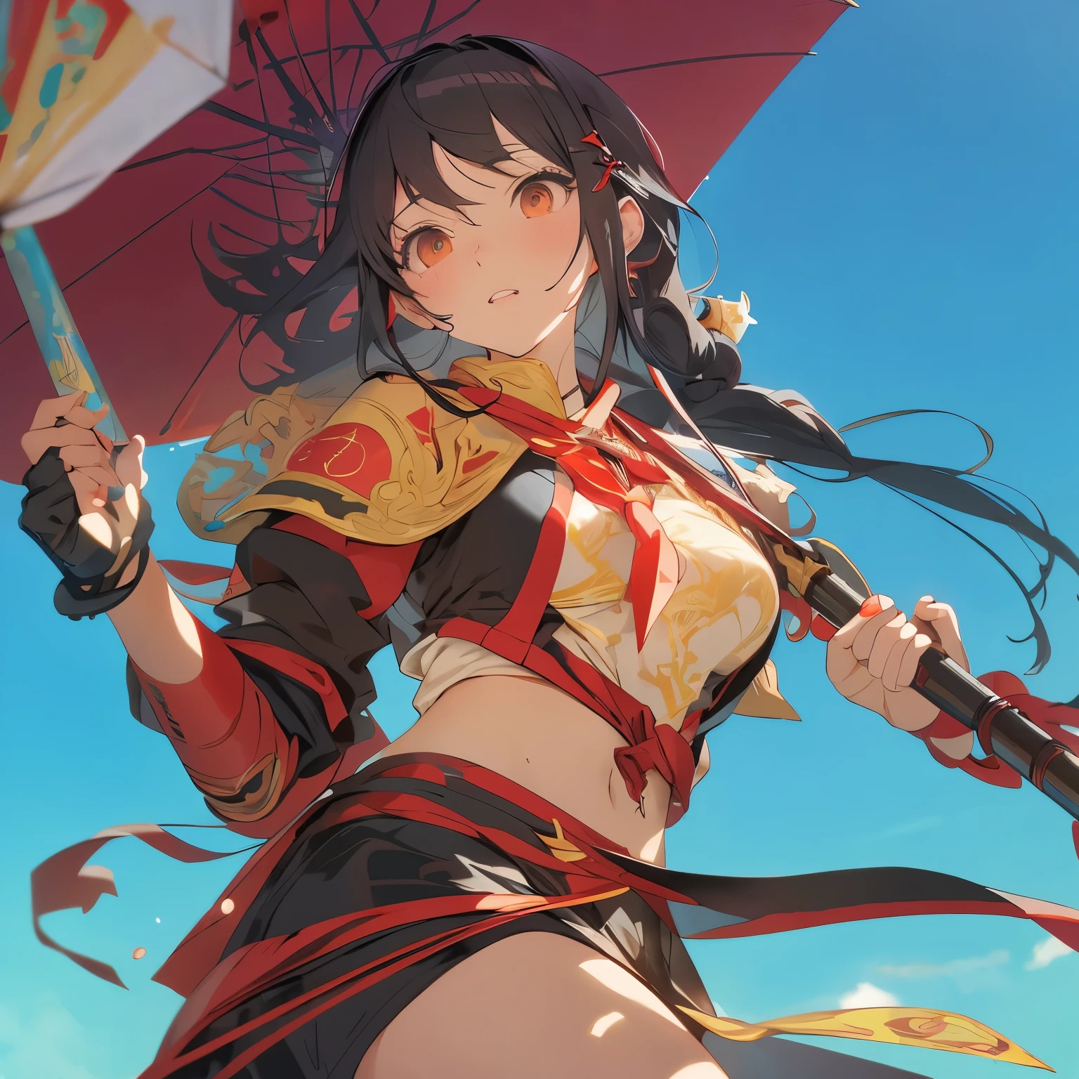 Holding a red umbrella、Anime girl in black clothes, artistic germ detailed, kushat krentz critical art women, artistic germ lau, artistic germ and ruan jia, extremely detailed artistic germ, style artistic germ, artistic germ. anime illustration, artistic germ. high detail, artistic germ style