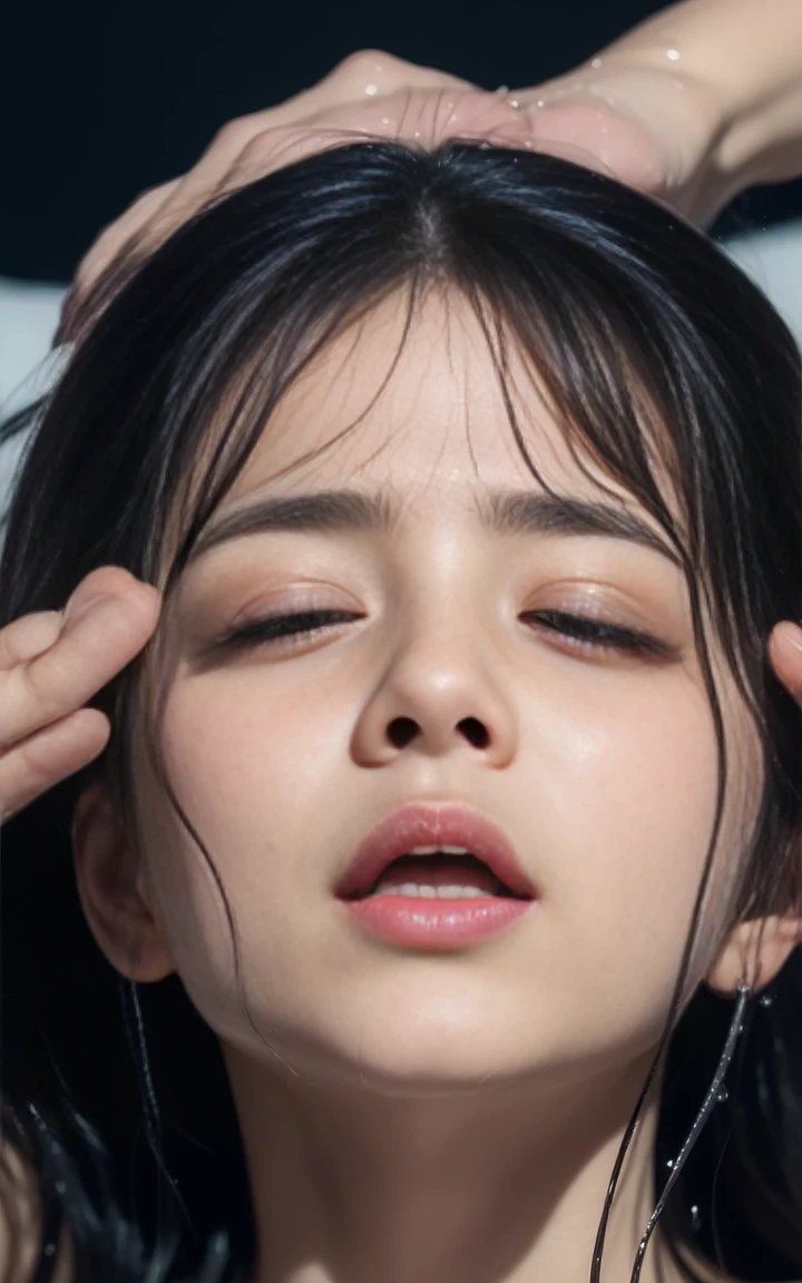 Completely nakedの女の子、cute、Beautiful woman、realistic, 8K, 1 girl, eyes with abnormal iris, mole under eye、Beautiful woman、big breasts:1.3、spread your legs wide、lively、8K、K-POP idol、Completely naked、(sweaty)、((wet hair))、(erotic face)、toned thighs、highly detailed face、detailed lips、fine eyes、long black hair、narrow eyes、spread your legs wide、I close my eyes and open my mouth and feel、sleeping in bed、hands tied above head、being attacked by tentacles、(Tentacles are entering the butthole)、It looks painful、