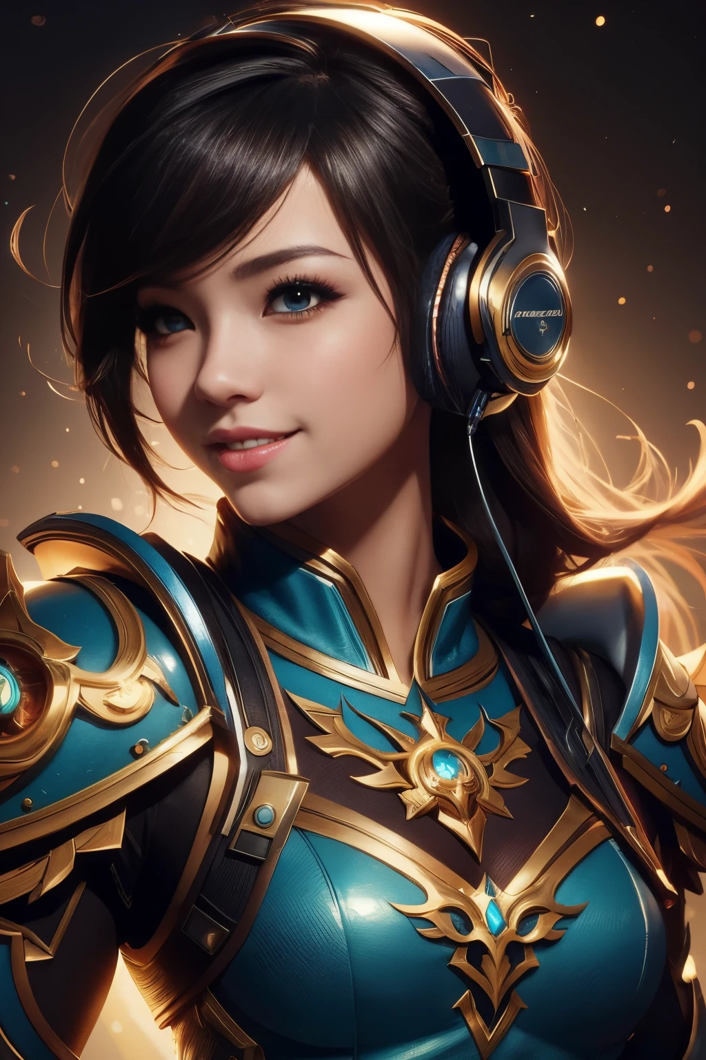 a close up of a girl with headphones on smiling, 8k artgerm bokeh, rossdraws global illumination, league of legends character, stanley artgerm lau, extremely detailed artgerm, style artgerm, ross tran style, ig model | artgerm, rossdraws cartoon vibrant, artgerm lau, trending artgerm