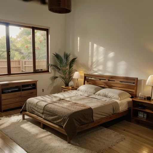 Home,interior,living room,wooden design,natural color,plants,furnitures,picture,bed,lighting.
