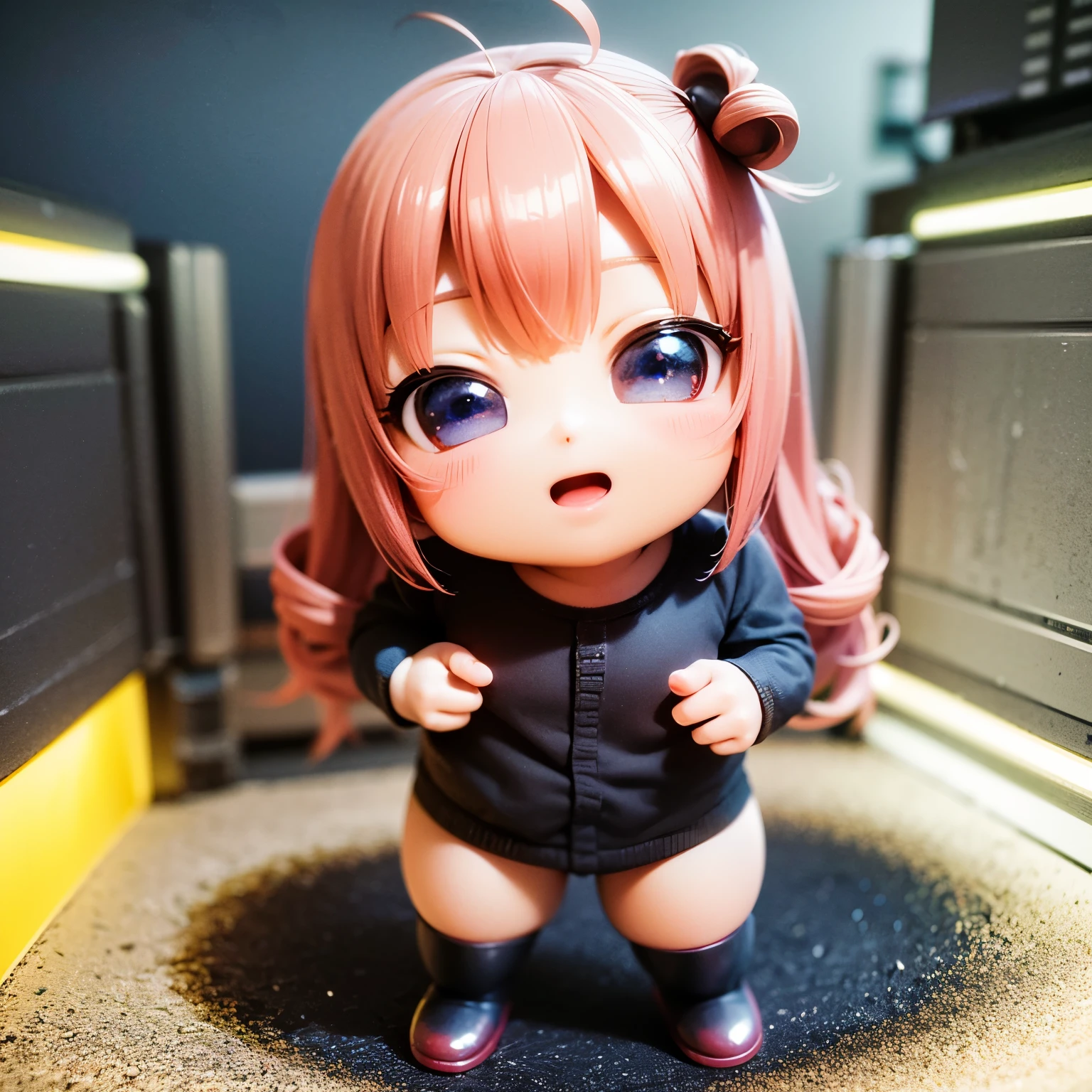 best quality, 32k, (chibi character, super deformed, full body, big head:1.5, 3D), cute girl, playful facial expressions, playful sexy poses, shining eyes, ahoge, cute clothes