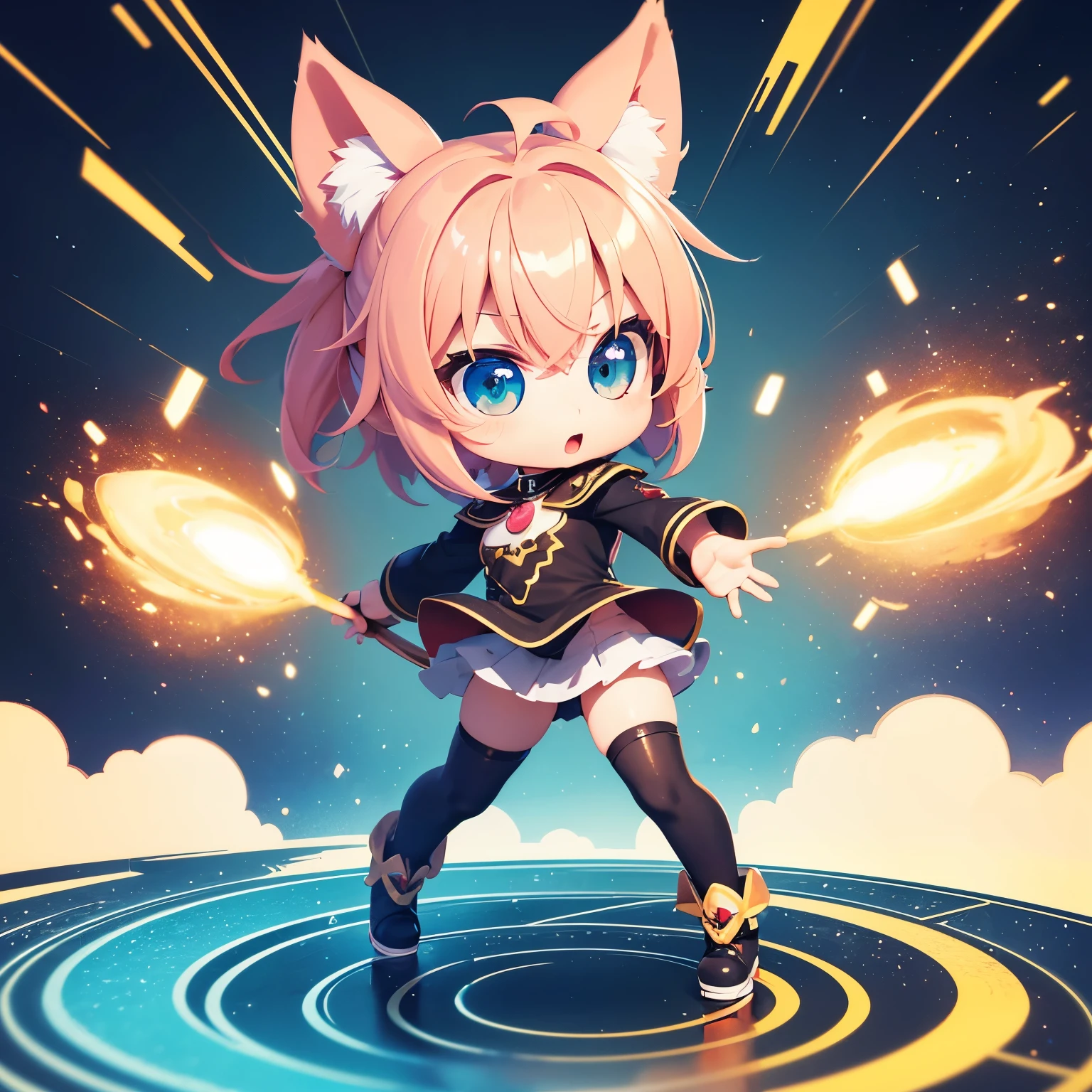 best quality, 32k, (chibi character, super deformed, full body, big head:1.5, 3D), cute girl, playful facial expressions, playful sexy poses, shining eyes, ahoge, cute clothes