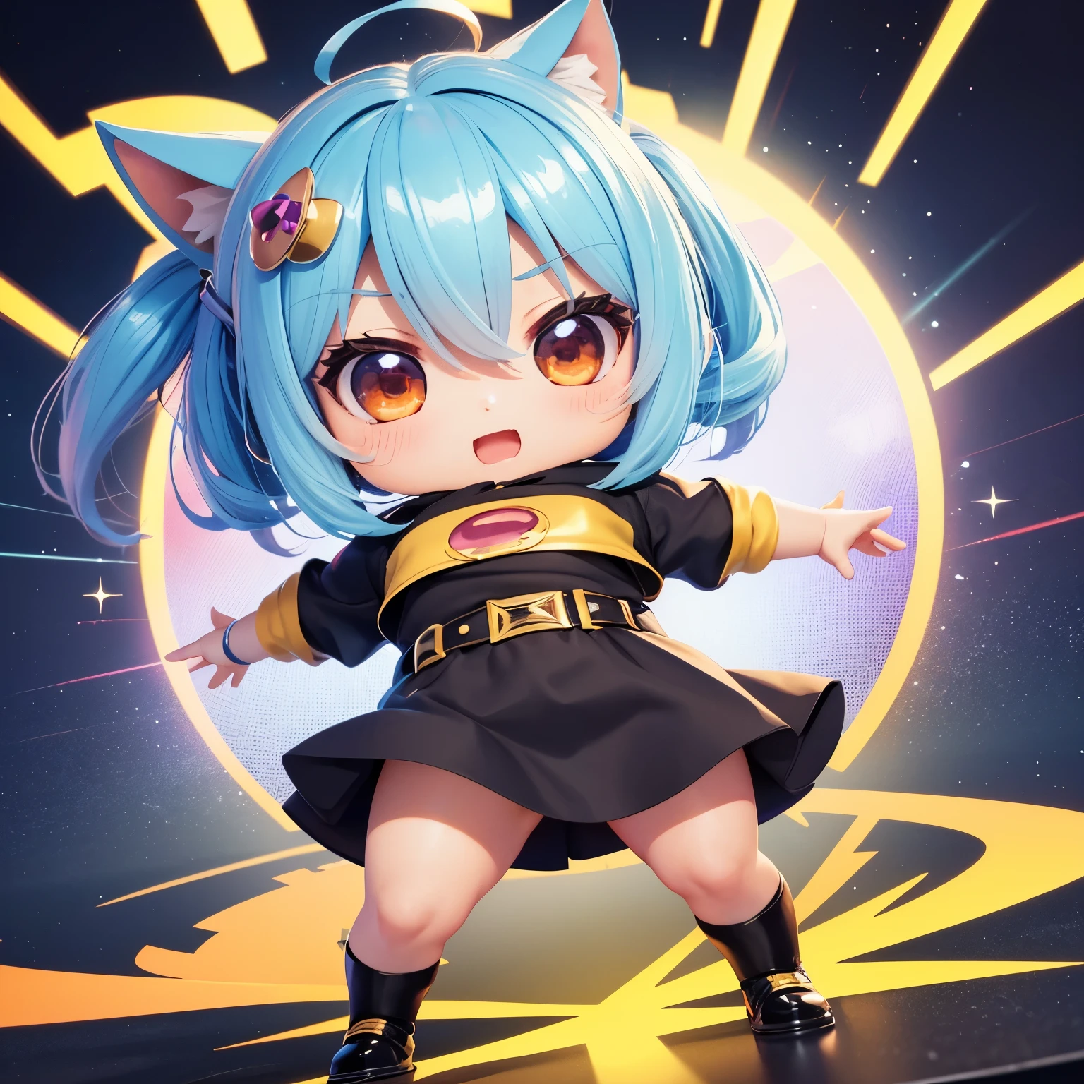 best quality, 32k, (chibi character, super deformed, full body, big head:1.5, 3D), cute girl, playful facial expressions, playful sexy poses, shining eyes, ahoge, cute clothes