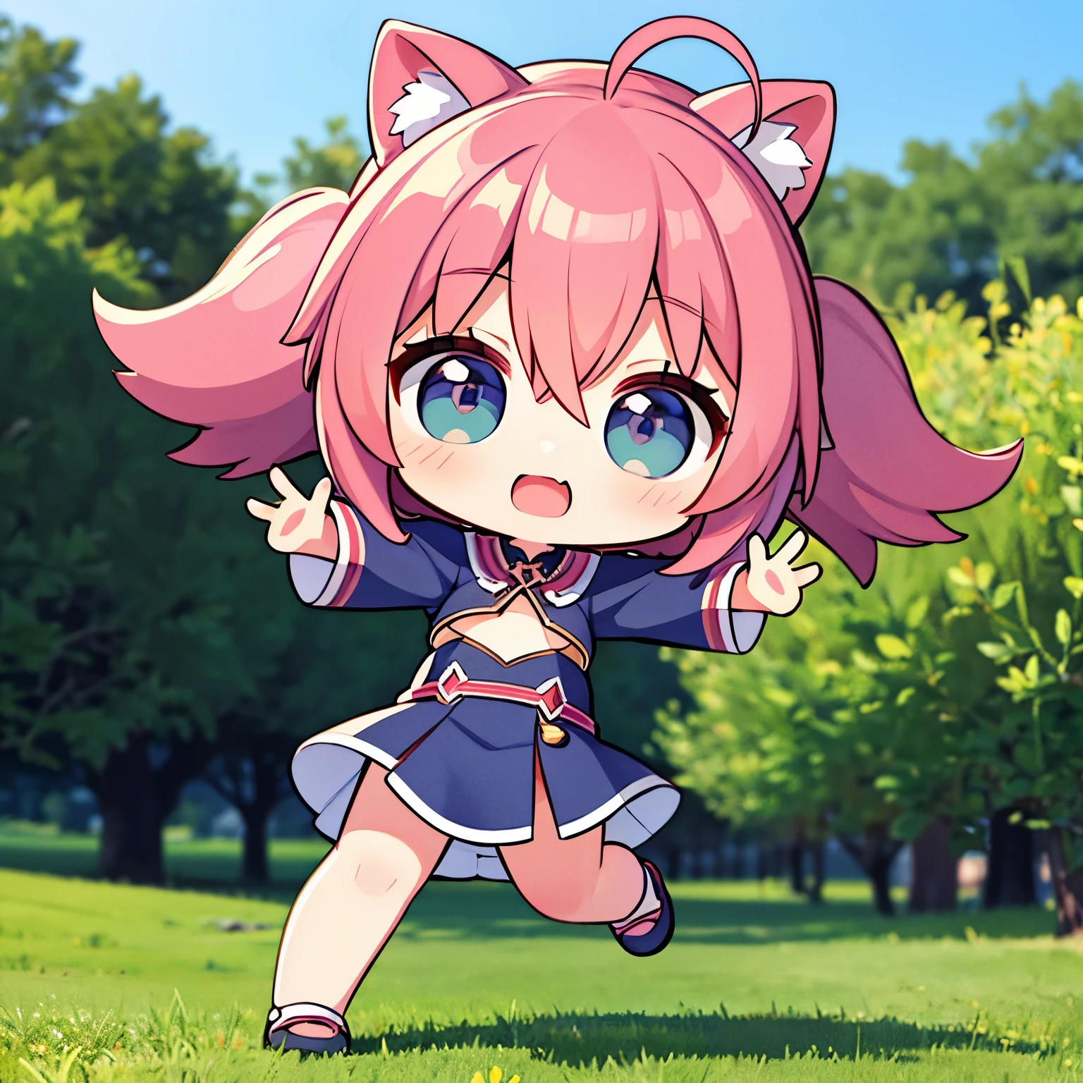 best quality, 32k, (chibi character, super deformed, full body, big head:1.5, 3D), cute girl, playful facial expressions, playful sexy poses, shining eyes, ahoge, cute clothes