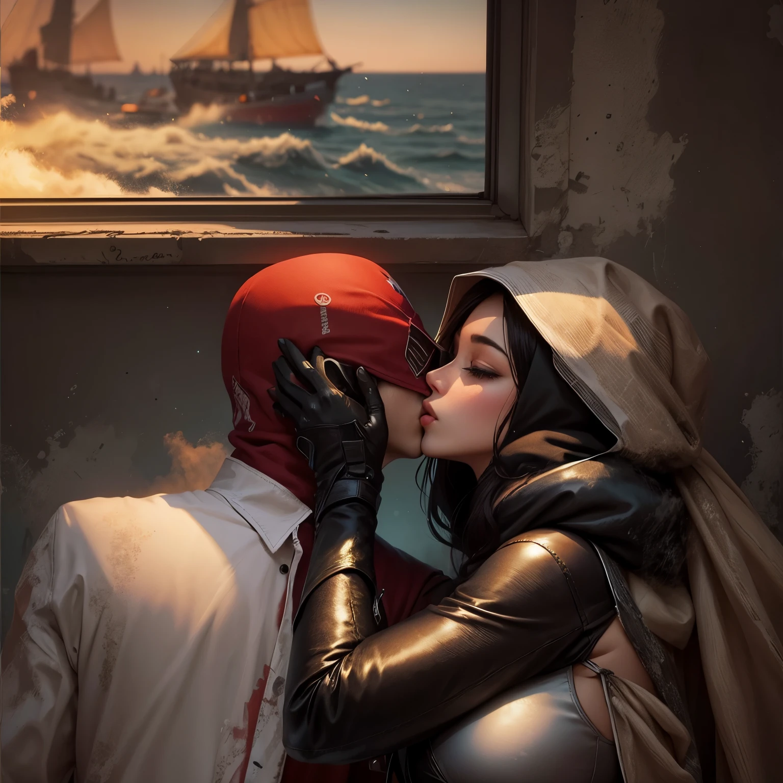 Kissing, hood, couple