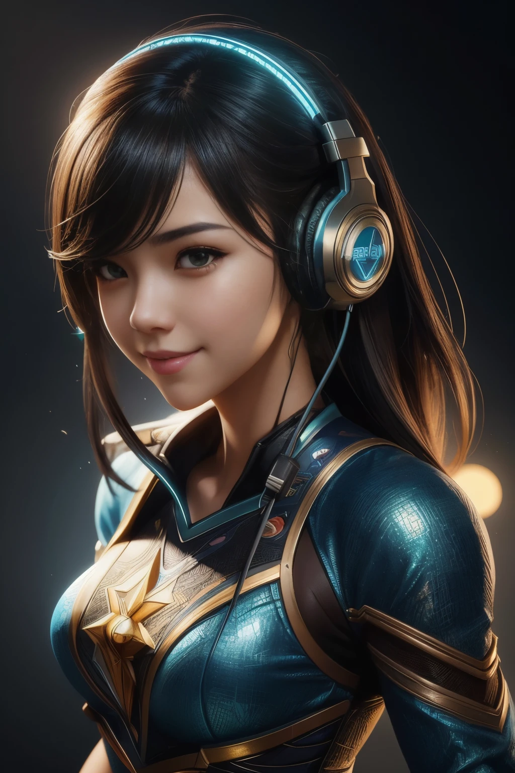 a close up of a girl with headphones on smiling, 8k artgerm bokeh, rossdraws global illumination, league of legends character, stanley artgerm lau, extremely detailed artgerm, style artgerm, ross tran style, ig model | artgerm, rossdraws cartoon vibrant, artgerm lau, trending artgerm