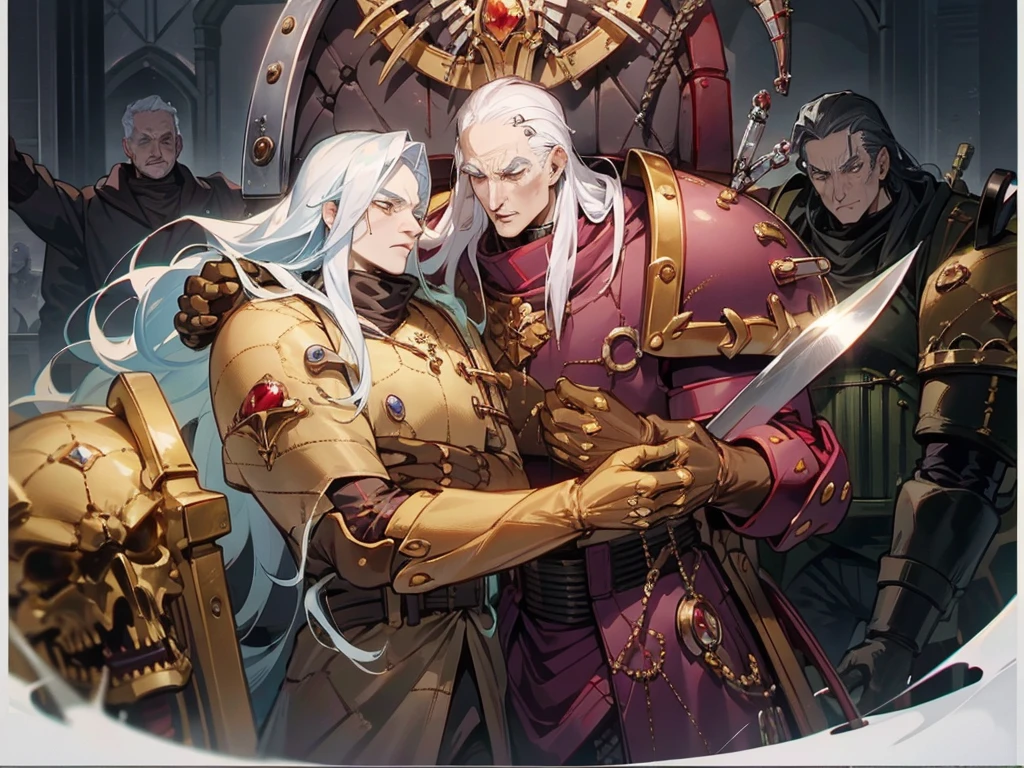 Photo Fabius Bile wears his white hair bound in a long scalp-lock, which only serves to render his already gaunt . His eyes are black, having changed to match those of his Daemon Primarch, Fulgrim. Bile wears a floor-length coat of flayed Human skin, taken from the bodies of the dead on Isstvan V. Here and there, it is possible to recognise the features of a face, a mouth stretched in an endless scream of agony or eyes wide with horror at the sight of the skinner's knife. Fabius also favours a belt of knotted sinew pierced through with metal loops, from which hang the tools of the Excruciator's art. Fabius ball warhamer 40k These include hooks, blades, spikes, pliers and barbs glittering with the promise of excruciating and exquisite pain. ((Traje de piel humana con multiples rostros gritando de agonia)) ((young)), científico, fabius ball warhamer 40k