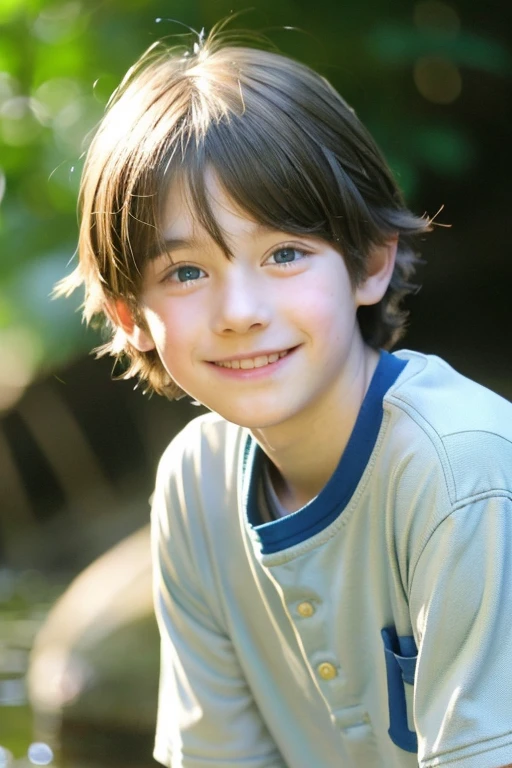 anime, boy with pale skin and green eyes, dark black hair and mischievous smile