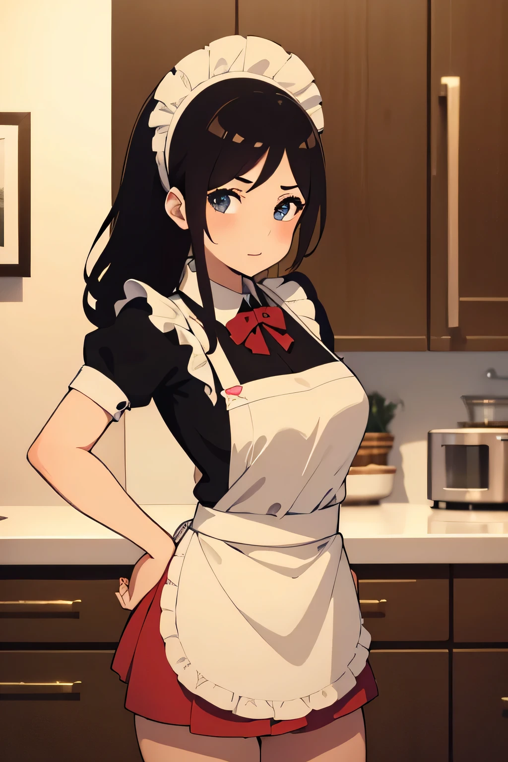 ((portrait))、Lucy Pinder, portrait, maid, masterpiece, 最high quality, high quality, High resolution, ((pose in the kitchen)), (micro mini skirt), (Micro Mini Apron), Have a big watermelon