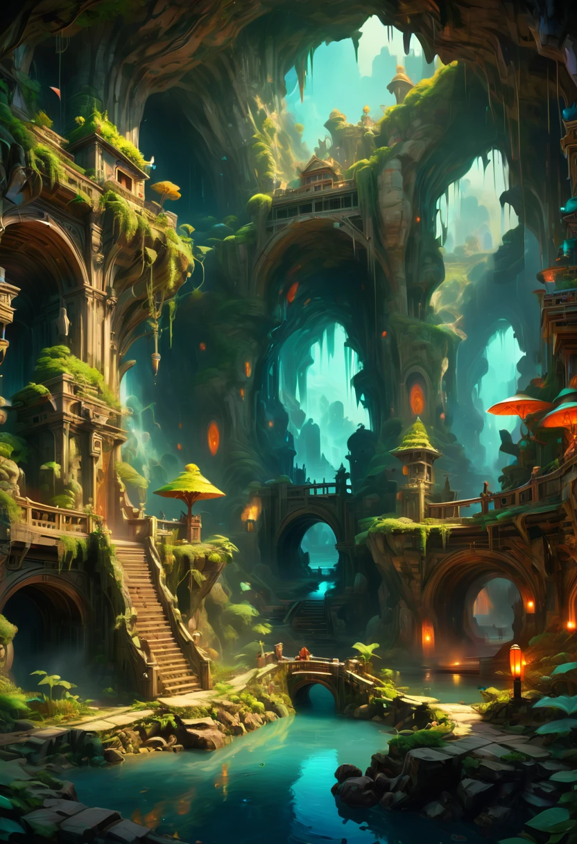 Underground Place by Lengmei, high saturation, fantasy art, enhance, intricate, (best quality, masterpiece, Representative work, official art, Professional, 8k)