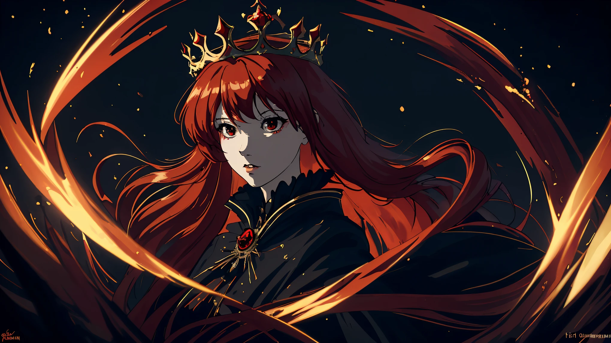 8K resolution,highest quality,Ultra-clear details,Queen,goth style,red hair,Epic composition,Light and dark,masterpiece,grace,Fairy temperament,Shocked,high contrast,untidy:1.4,,crown