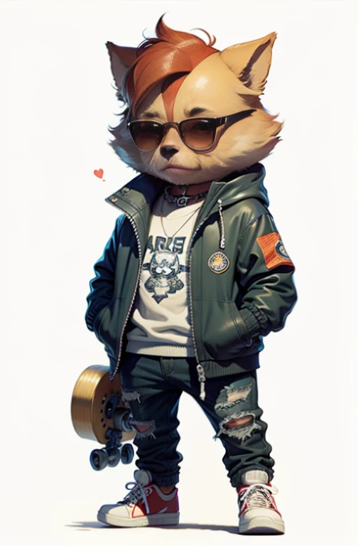 C4tt4stic, Cartoon Yorkshire Terrier in a jacket and skateboard, Sunglasses