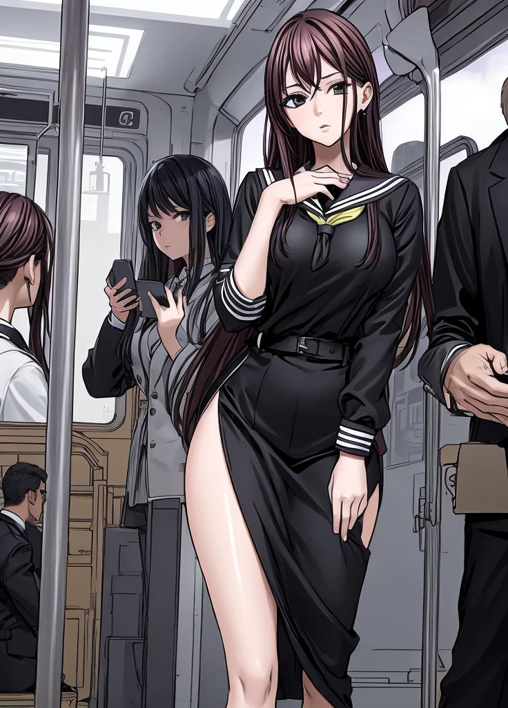 shirase sakuya,Multiple penises,Slender and sexy woman,deep throat ,Black thigh-high boots,Beige jean shorts,Roll up your sleeves,in the train,Molester,Multiple men,A man grabs a woman's arm,Put your hands behind your back,rape,Sex,Creampie,ponytail,A lot of semen,profile,