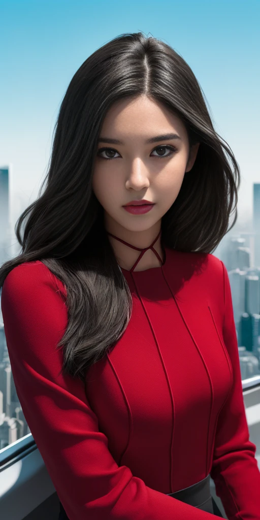 (1girl:1.3), Solo, (((Very detailed face)))), ((Very detailed eyes and face)))), Beautiful detail eyes, Body parts__, Official art, Unified 8k wallpaper, Super detailed, beautiful and beautiful, beautiful, masterpiece, best quality, original, masterpiece, super fine photo, best quality, super high resolution, realistic realism, sunlight, full body portrait, amazing beauty, dynamic pose, delicate face, vibrant eyes, (from the front), She wears Spider-Man suit, red and black color scheme, spider, very detailed city roof background, rooftop, overlooking the city, detailed face, detailed complex busy background, messy, gorgeous, milky white, highly detailed skin, realistic skin details, visible pores, clear focus, volumetric fog, 8k uhd, DSLR, high quality, film grain, fair skin, photo realism, lomography, futuristic dystopian megalopolis, translucent