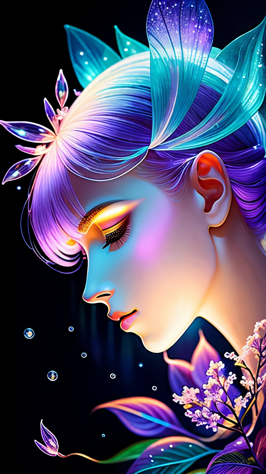 A close up of a woman with purple hair and a butterfly - SeaArt AI