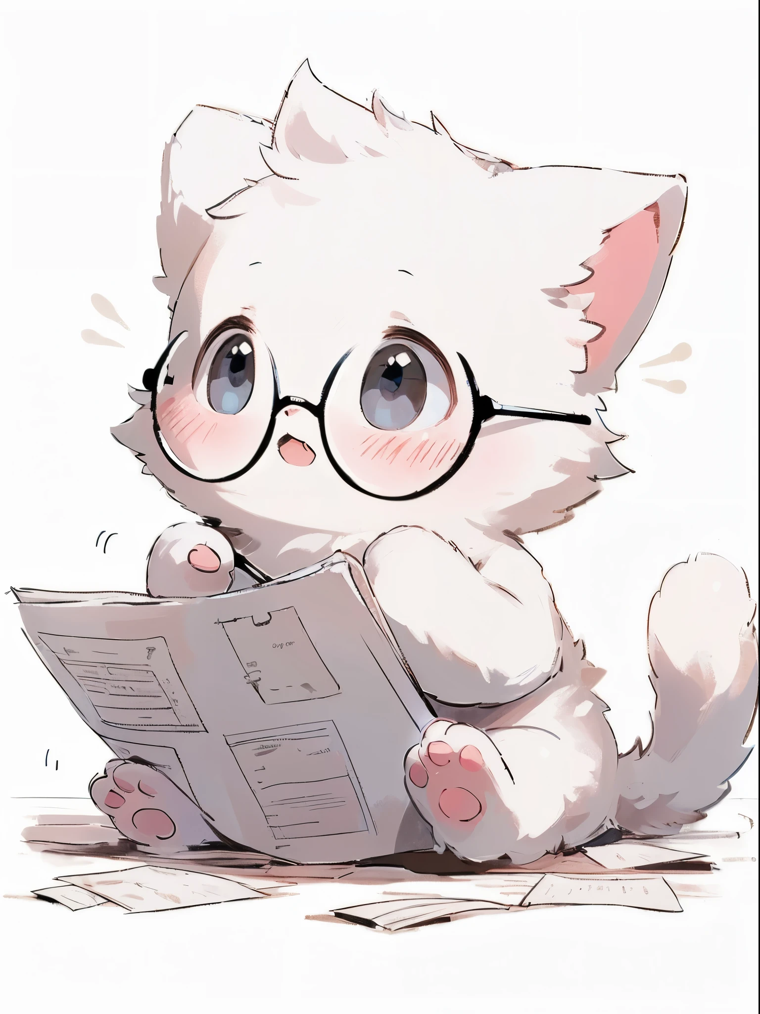 (Masterpiece:1.2, high quality),(((Light blue eyes))),book:1.5,Cat,Light blue hair:1.5