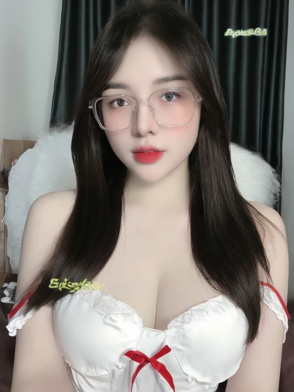 (realistic、high resolution:1.3)、 1 girl with perfect figure、selfee、((white skin:1.3))、big breast、white bikini、looking at viewers、super fine face and eyes、long hair、 in bedroom, sit on the bed、upper body、half body