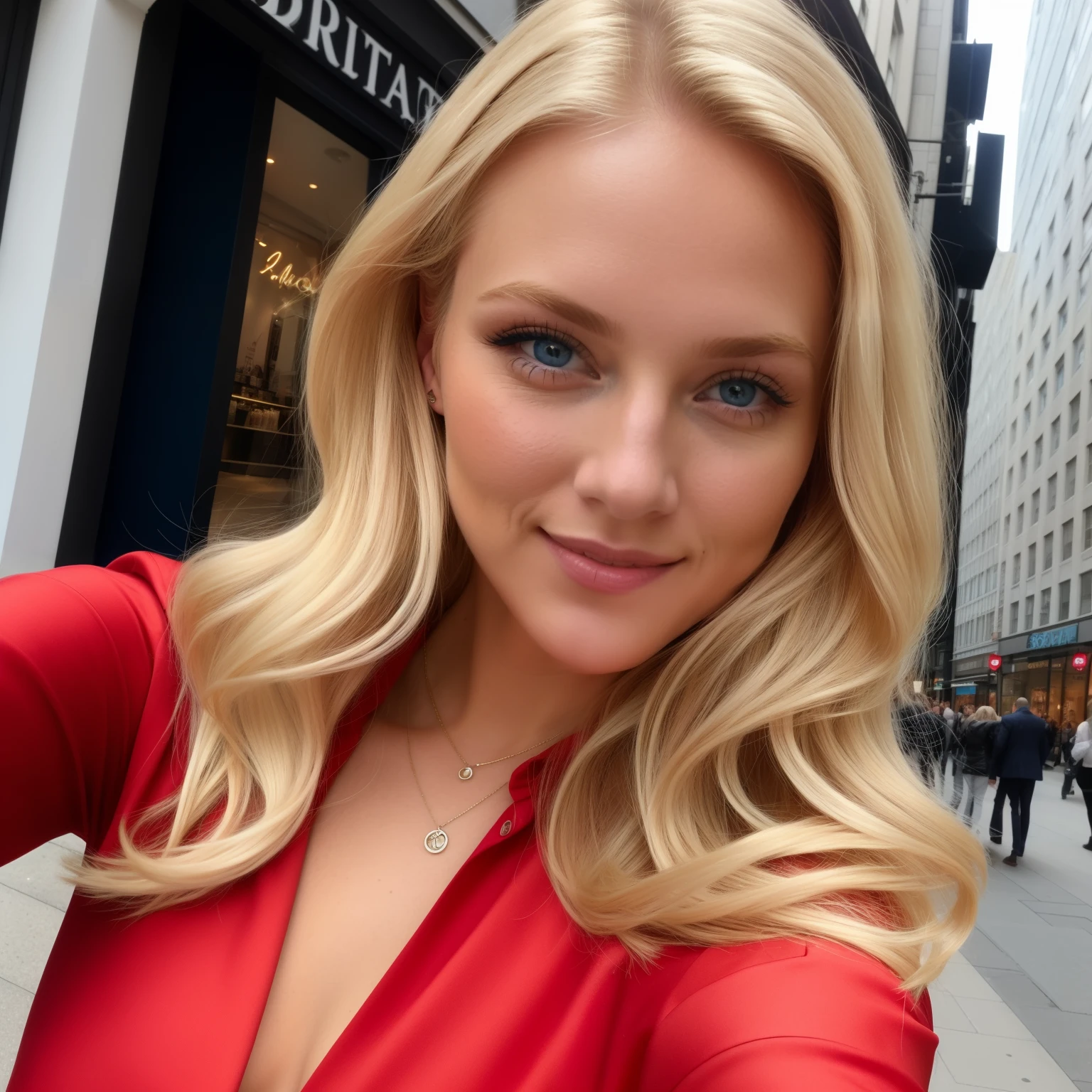 blonde with blue eyes, smiling, selfie, Shopping in the city, Sexy red outfit, Lara Stein, aleksandra waliszewska, Schulterlanges blonde hair, The most beautiful woman in the world, Beautiful view, Perfect detail, Victoria's Secret-Modell, blonde hair, Blue eyes, No close up, blonde hair и Blue eyes, lange blonde hair и Blue eyes, Without eyebrows