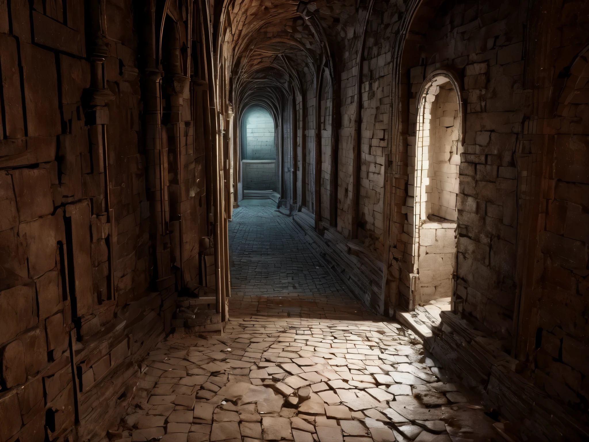 Underground Places, underground labyrinth, a girl wanders in