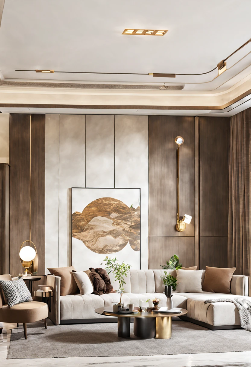 Lao Chen, Living Room, Light Luxury Style, couch, indoors, curtains, window, ceiling light