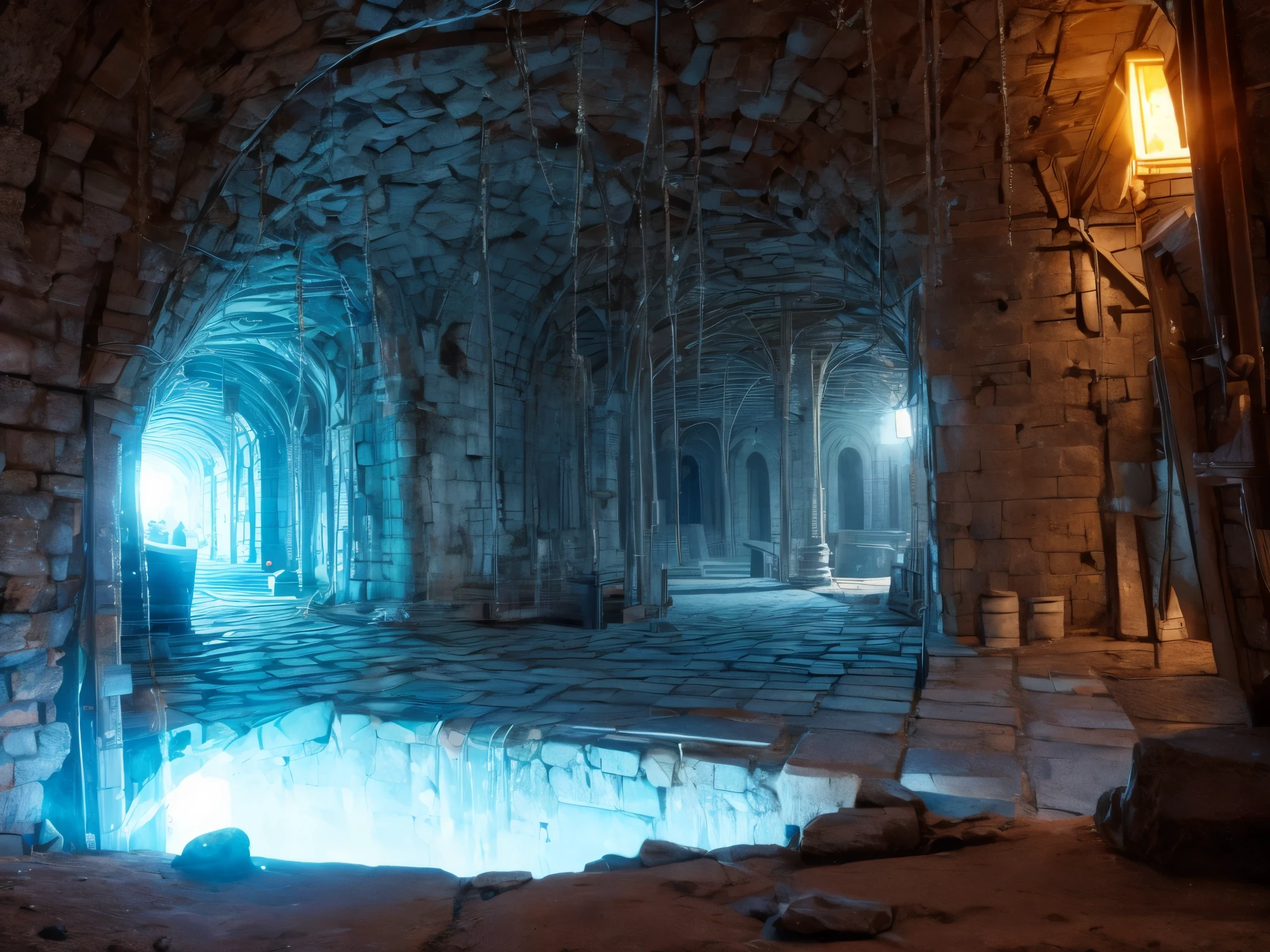 Underground Places, underground labyrinth, a girl wanders in