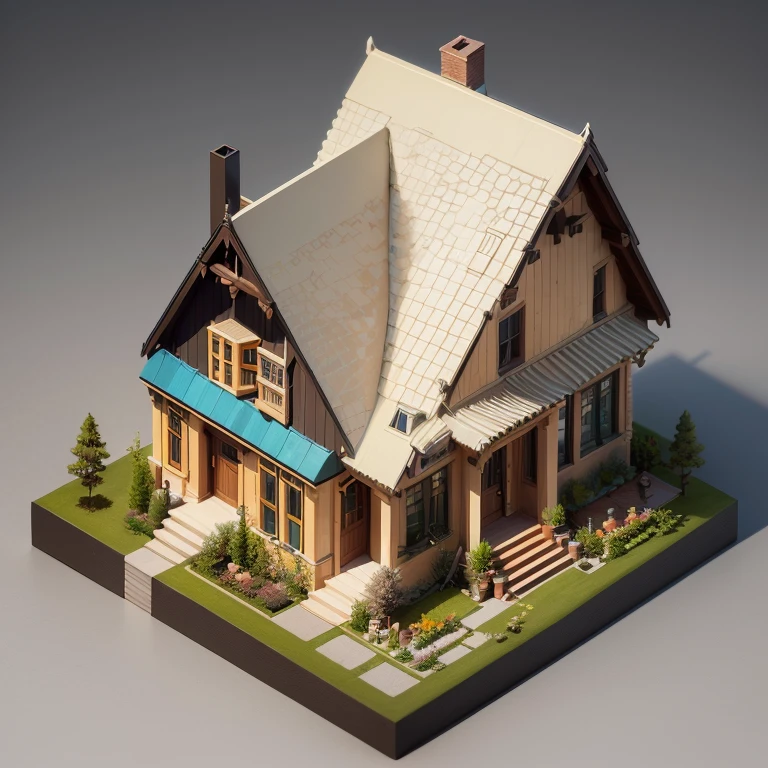 (isometric:1.5), (masterpiece, top quality, best quality, official art, beautiful and aesthetic:1.2),(16k, best quality, masterpiece:1.2),architecture, [:(black background:1.5):30],, American 2 story modern suburban home,  (simple background:1.5), scenery, no humans, stairs, building, wall, doorstep buildings, stairs
