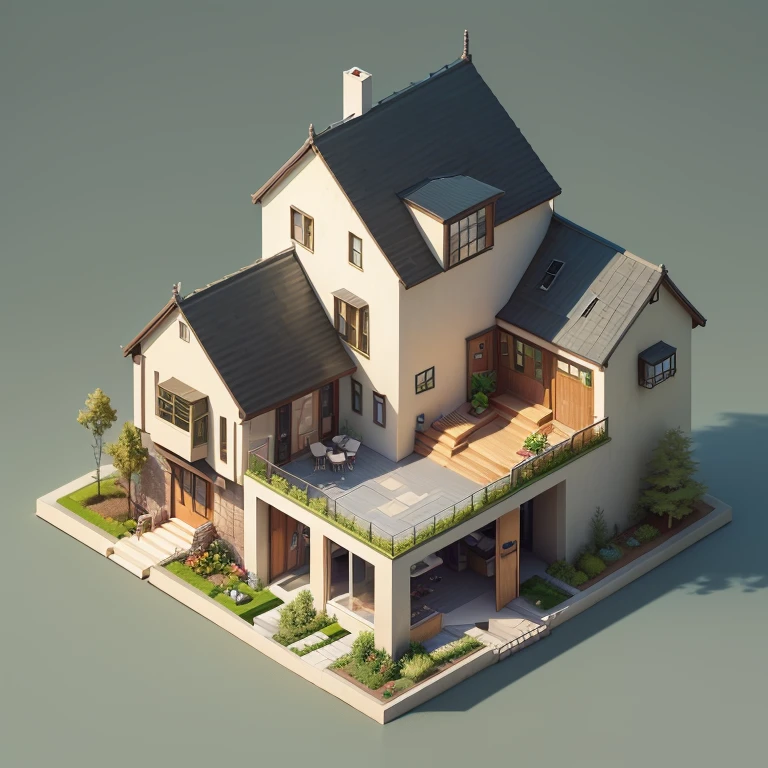 (isometric:1.5), (masterpiece, top quality, best quality, official art, beautiful and aesthetic:1.2),(16k, best quality, masterpiece:1.2),architecture, [:(black background:1.5):30],, American 2 story modern suburban home,  (simple background:1.5), scenery, no humans, stairs, building, wall, doorstep buildings, stairs