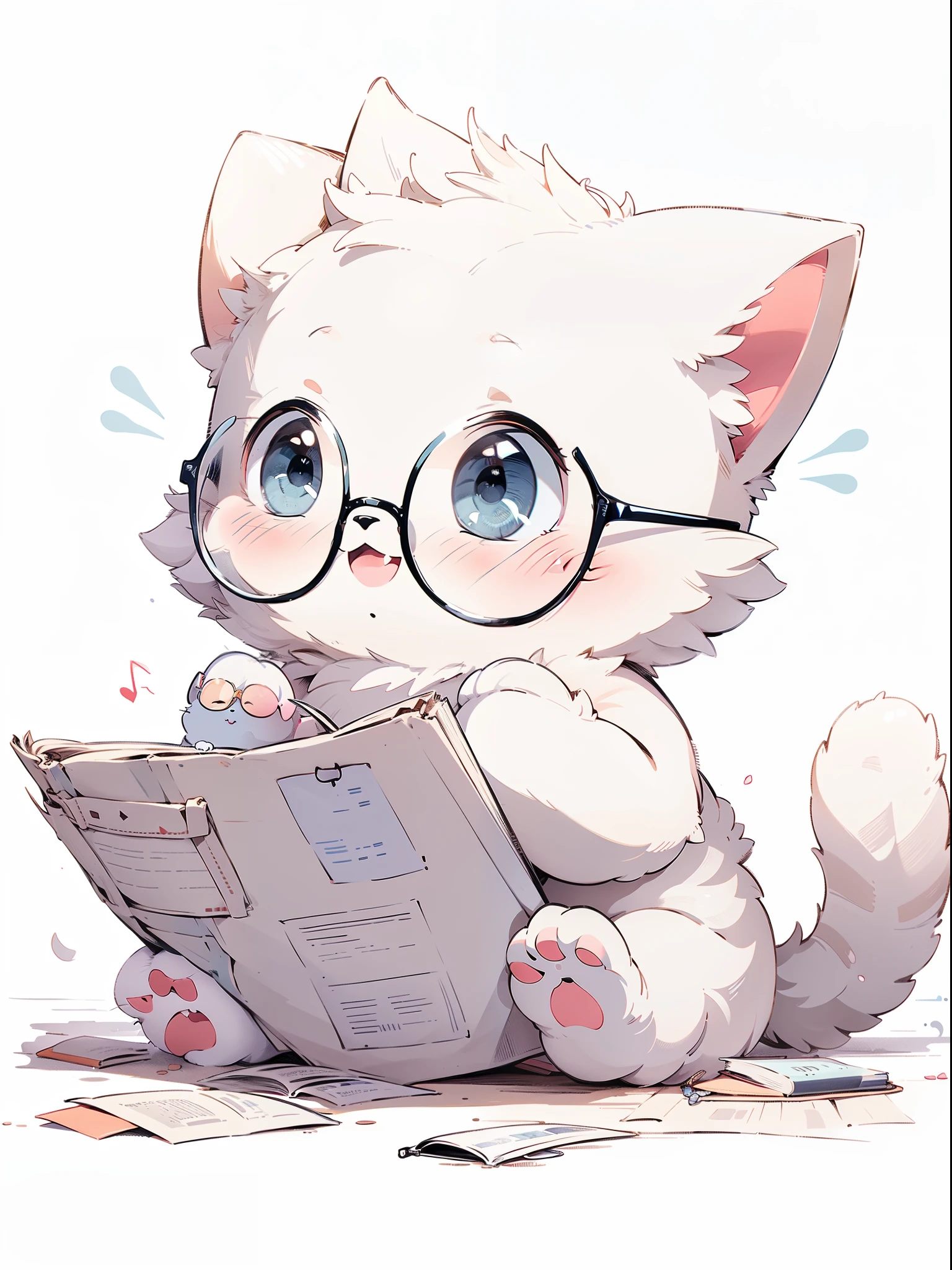 (Masterpiece:1.2, high quality)(((Light blue eyes))),Cat,Black-rimmed glasses,book:1.5,Animal focus,paw,淡蓝色Cat:1.5
