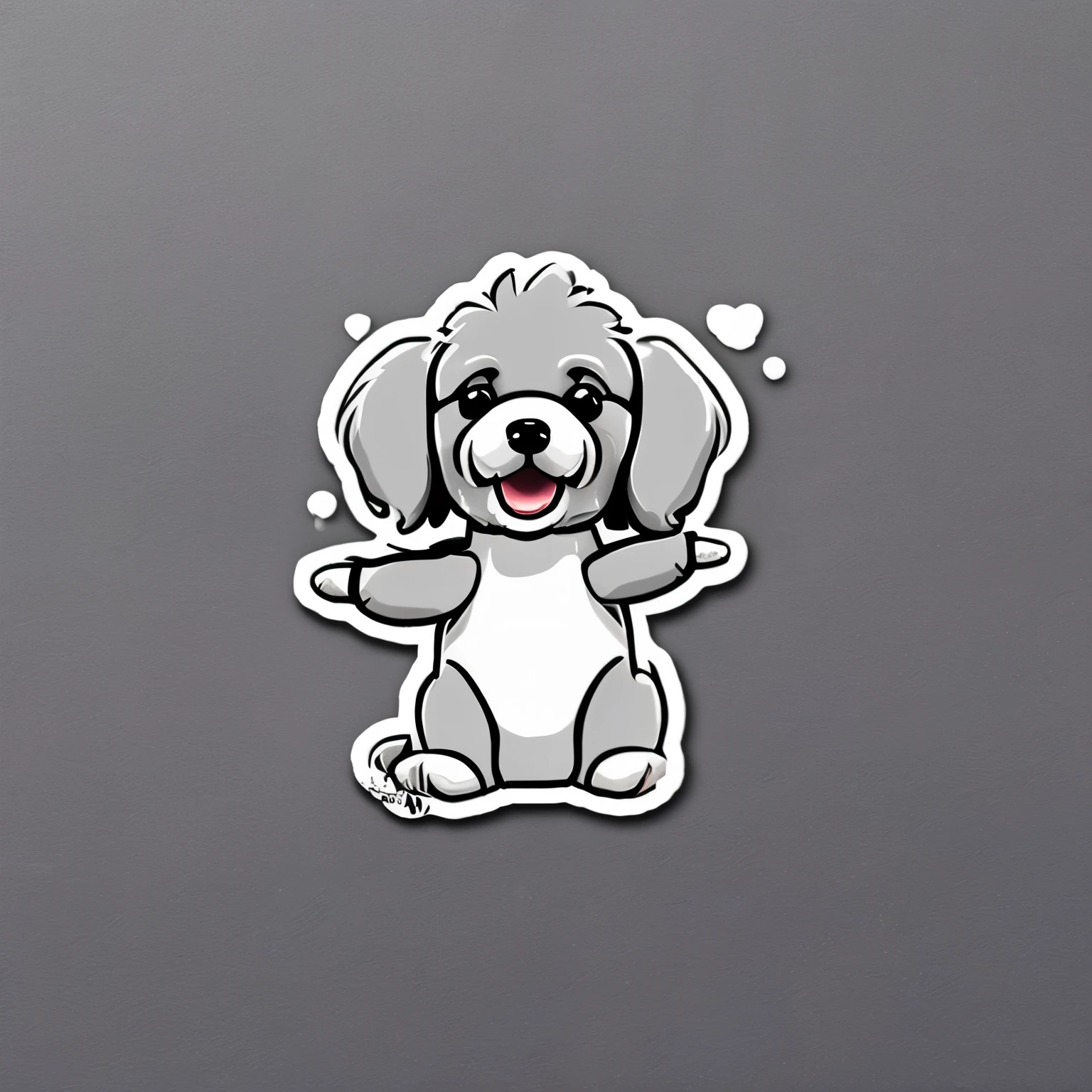 Toy poodle、dog standing up、dog wearing shoes、Character style、Cute Poodle、Gray coat、Sticker-like、anime、