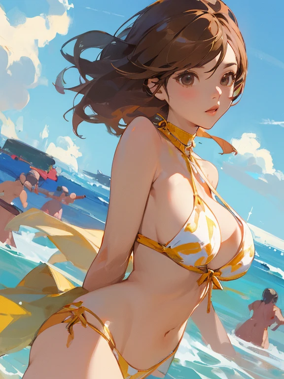 masterpiece、Highest Quality、beautiful、one girl、bikini、dynamic angle、don&#39;t look at the audience、Simple background