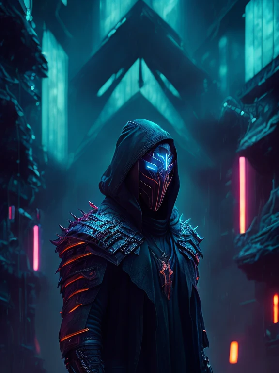 Full body of a Handsome athletic black man, a male ninja a futuristic Blade Runner 20149 Ninja, He's a masked futuristic ninja, muscular wearing a long leather coat and a black and super spy stealth suit, in New York City streets, full body, 8k resolution concept art portrait dynamic lighting hyperdetailed intricately detailed splash art trending on artstation unreal engine 5 volumetric lighting