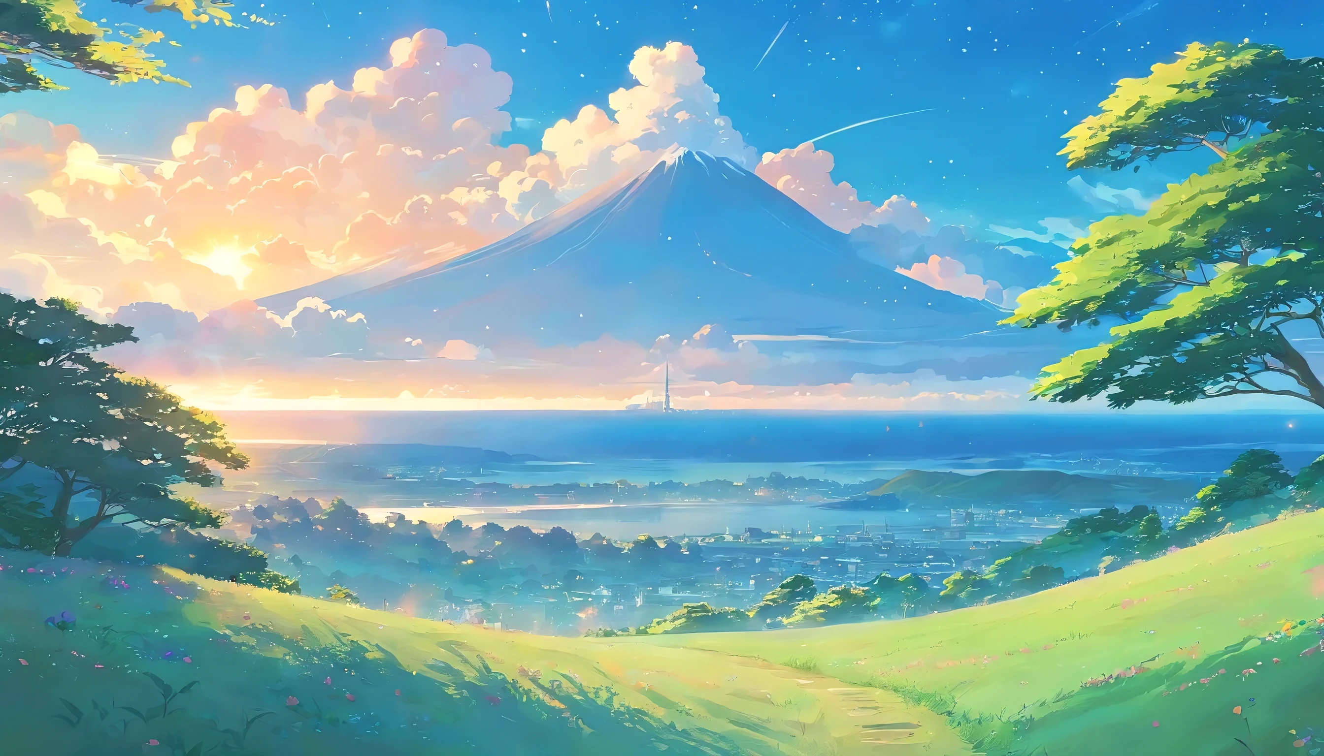 There is a picture of the sky,There are clouds and stars,Space sky。Authors:Shinkai sincerely、Anime Sky、Anime Cloud、Blue Ocean。Shinkai sincerely,style of makoto shinkai,style of makoto shinkai,Lost Land。Inspired by landscape backgrounds,Shinkai sincerely,Shinkai sincerely。- H 2160,夏天,Makoto Shinkai Concept Art,Tumbler,magic realism,Beautiful anime scenes,Beautiful sky。Shinkai sincerely,(By Shinkai Makoto)),Anime Background Art,anime backgrounds,style of makoto shinkai,anime movie background,Mare,no man