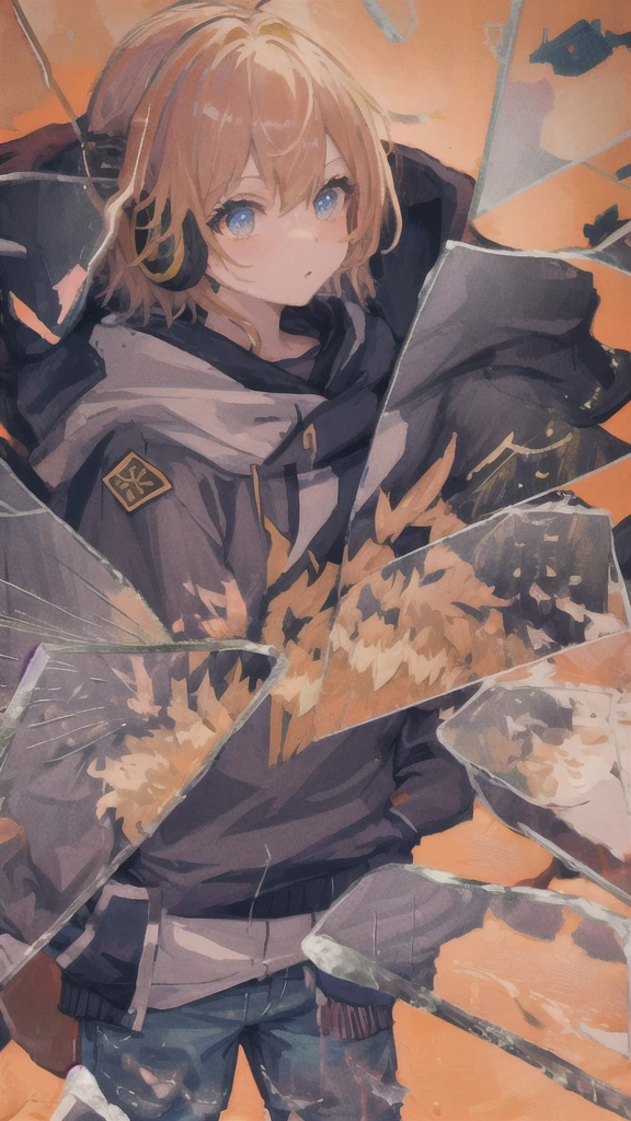 ((top-quality))、((​masterpiece))、((ultra-detailliert))、1 woman、incredibly absurdness、Oversized hoodies、headphones、Street、plein air、Rain at night、neons、Shortcut Hair、Brightly colored eyes、Hands in pockets、shortpants、water dripping