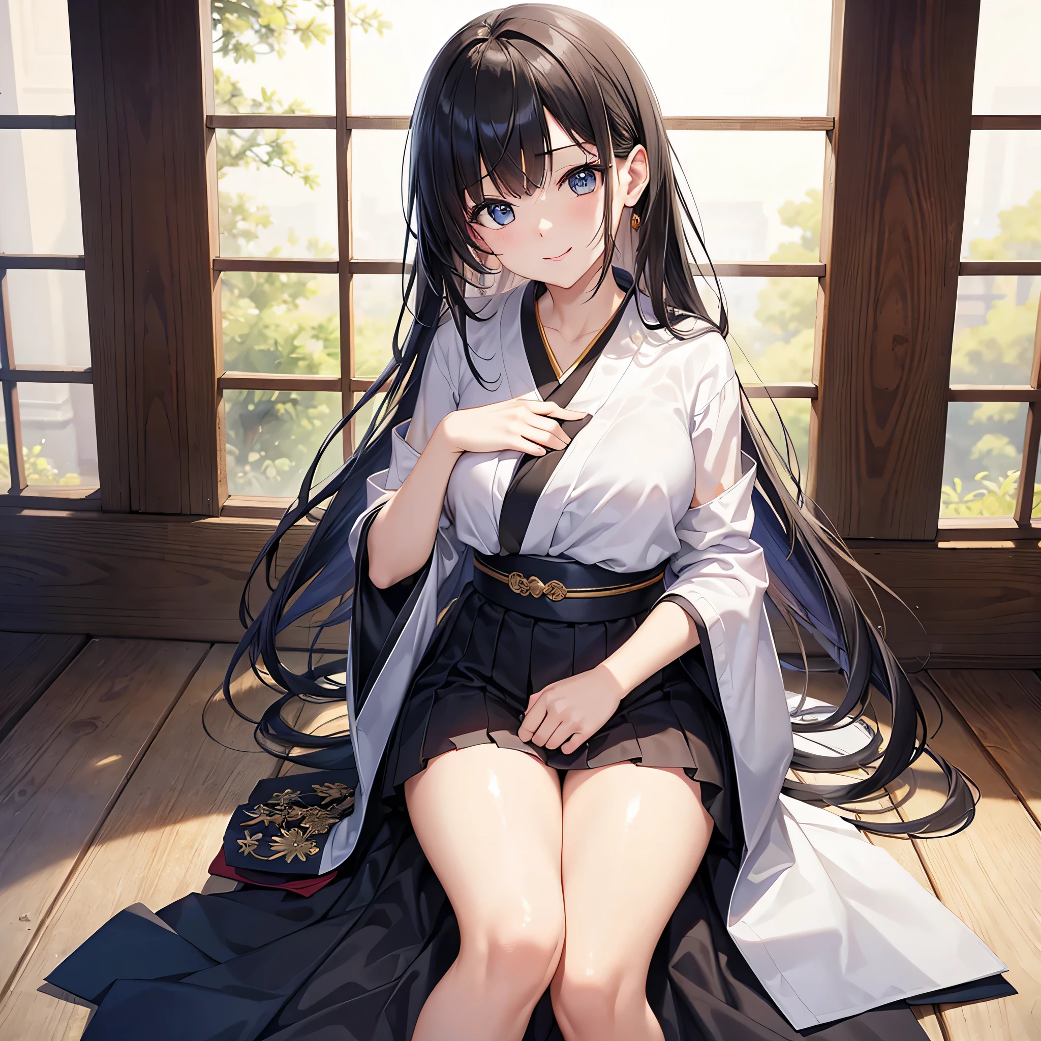 one beautiful woman、((highest quality、8K masterpiece:1.3))、sharp focus:1.2、(super beautiful face:1.0)、(shiny skin:1.0)、realistic pictures、black hair、video writing、High resolution eyes and face、video writing、japanese actress、from the front、Medium chest、shy smile、The beauty of slender abs、whole body、Kanji for Japan「kind」wearing a t-shirt、At the shrine