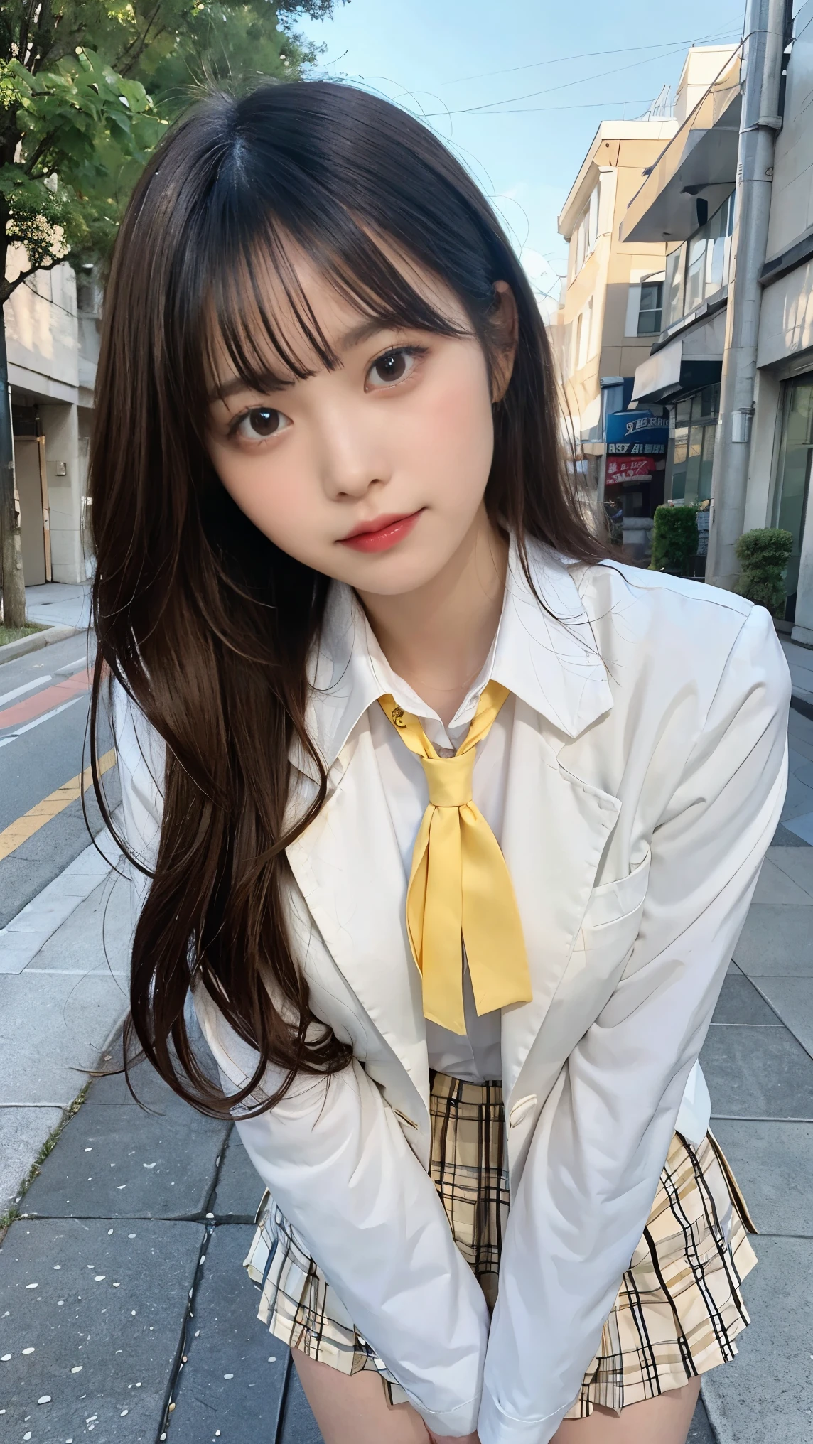(masterpiece, best quality),
1girl, ??????????, panty pull, white panties,
break, girl, , blazer, white collared shirt, yellow neck ribbon, checked skirt, black long hair, yellow eyes, large breasts, (wavy mouth:0.8), closed mouth, blush
break background outdoors, alley