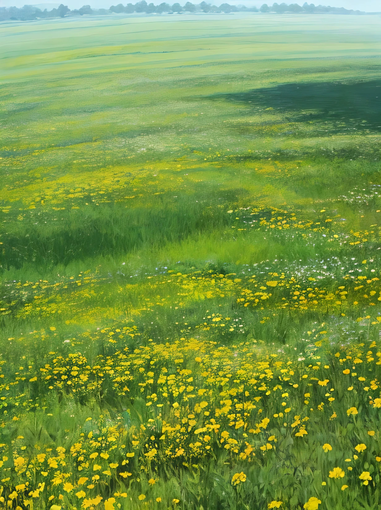 A large grassland，overhead shot，There are a lot of flowers，close shot，close up