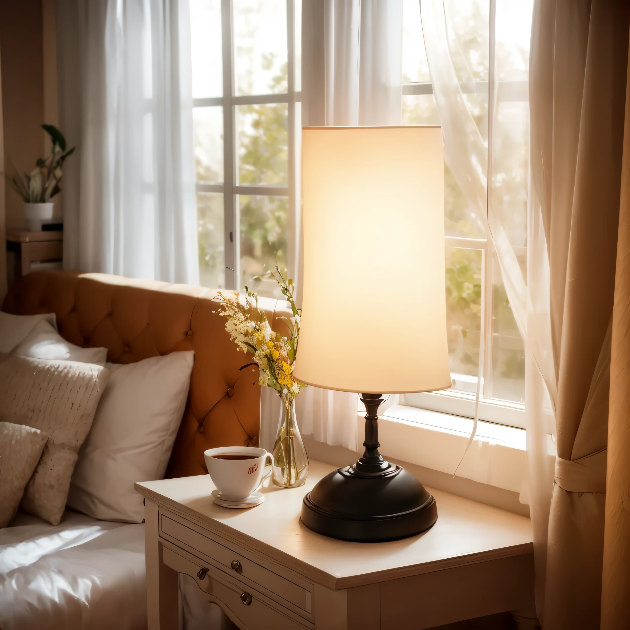 Real-world scenarios,Photographed,photography,There is a lamp on the table near the window, holding up a night lamp, beautiful smooth soft light, light lighting side view, Soft ambient lighting, best lighting, lamps, Bright ambient lighting, warm ambient light, dim ambient lighting, beautiful ambient light, ambient amber light, Extremely high quality lighting, Soft interior lighting, soft warm light, desk lamp