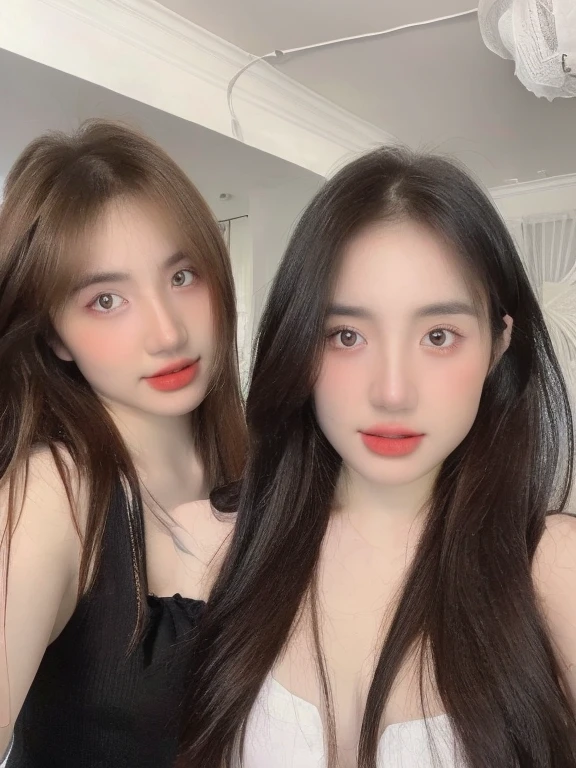 (realistic、high resolution:1.3)、 1 girl with perfect figure、selfee、((white skin:1.3))、big breast、white bikini、looking at viewers、super fine face and eyes、long hair、 in bedroom, sit on the bed、upper body、half body