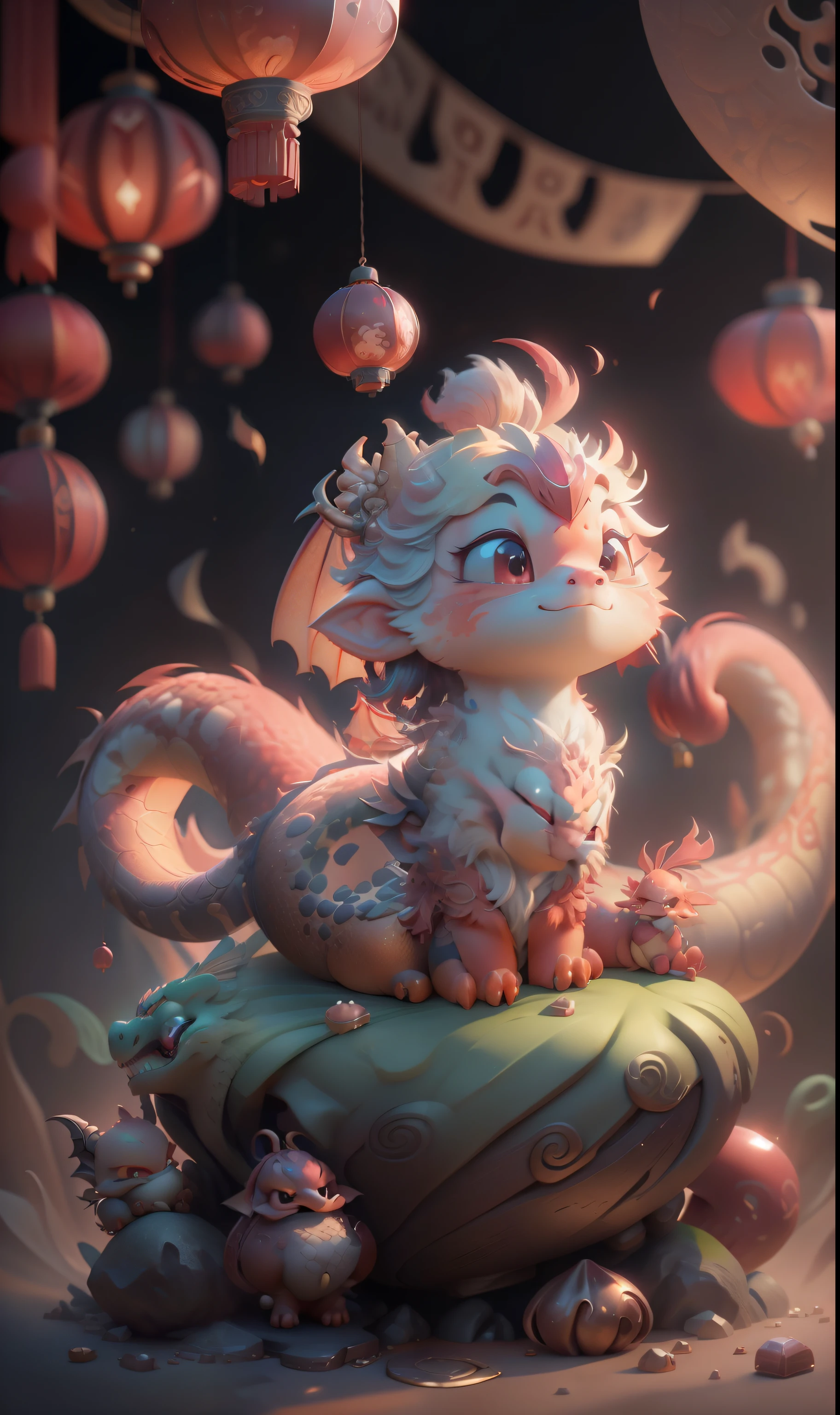 red dragon statue，There are gold and red decorations, jubilant，gold and silver jewelry。inlaid gemstones，new year atmosphere，flourishing，光滑的Chinese dragon, 8k octae render photo, colored zbrush render, Cute mascot 3D model, Chinese Silk 3D Dragon, Stylized 3D rendering, Chinese dragon概念艺术, Inspired by Puhua, Chinese dragon, Cute little dragon, Hongzhen 3D rendering, Ultra-detailed rendering