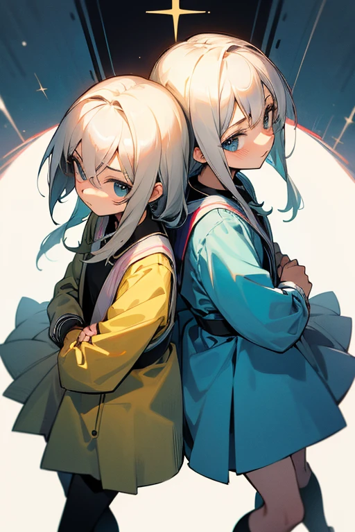 back to back. Cross your arms. Sexes. childhood friend. Two people. From head to toe.cute