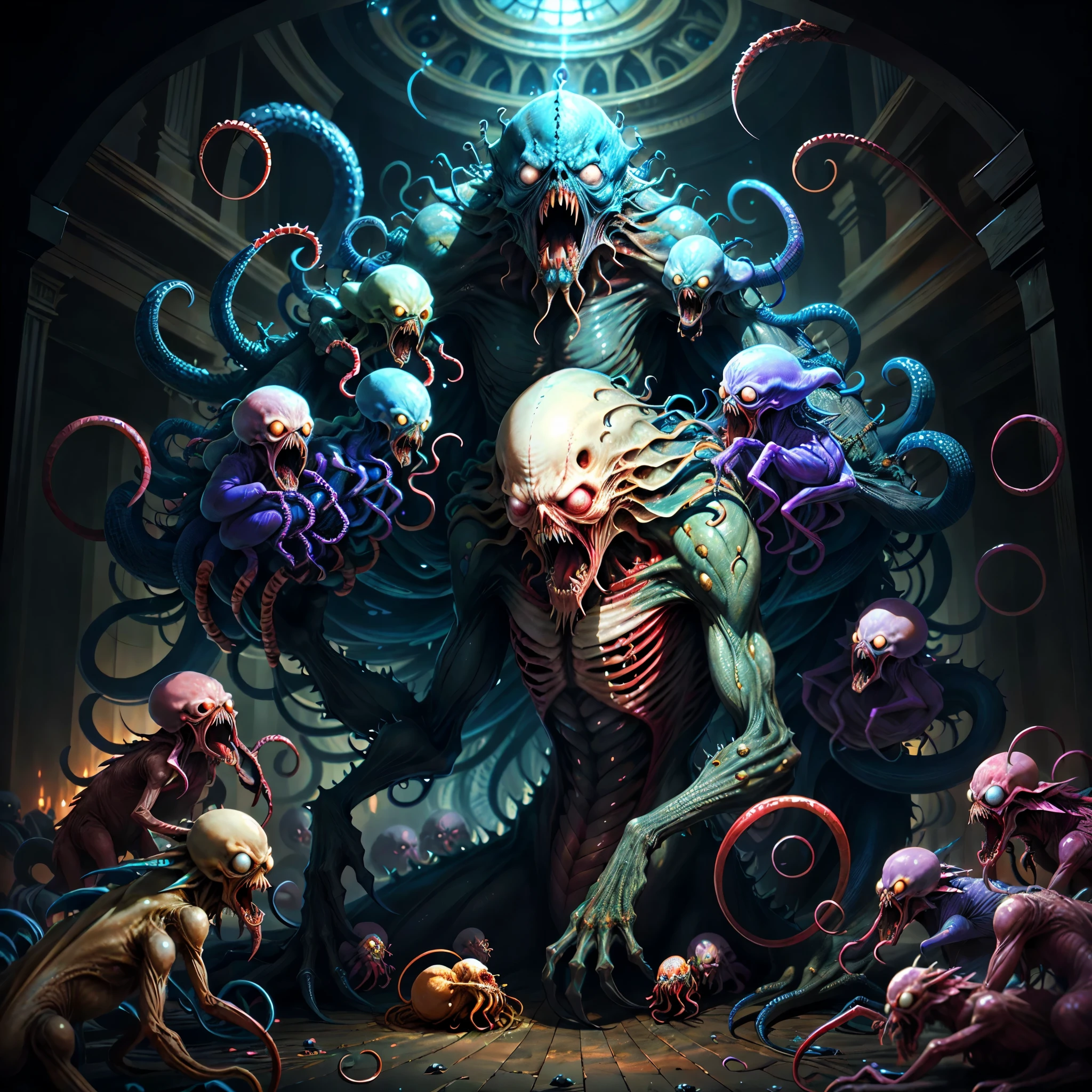 U61yCre4ture horrid dark creatures bending in agony