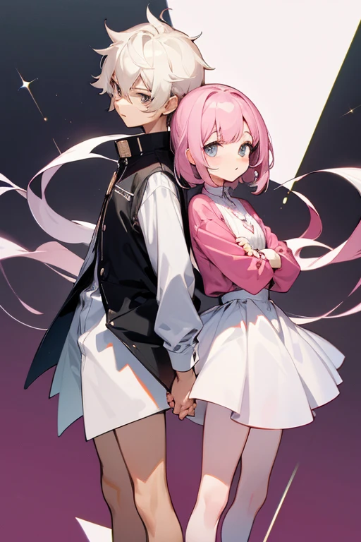 back to back. Cross your arms. Sexes. childhood friend. Two people. From head to toe.cute.whole body.