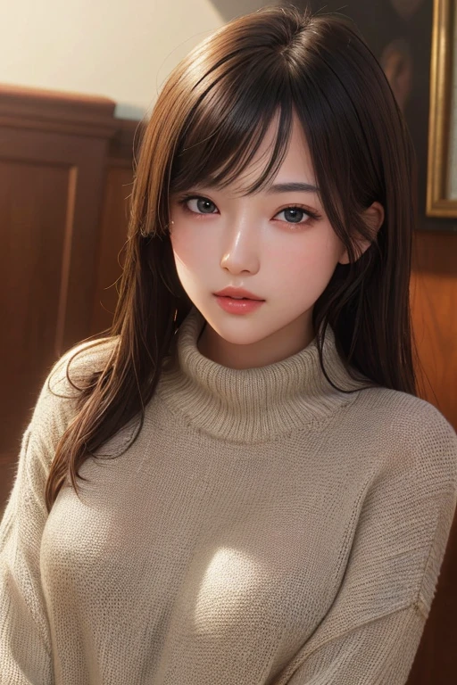 ultra high resolution,masterpiece,highest quality,
highly detailed face,fine eyes,very complicated,perfect shiny shiny skin,perfect lighting,detailed lighting,dramatic shadow,ray tracing,
1 girl,Upper body,black sweater,looking at the viewer,