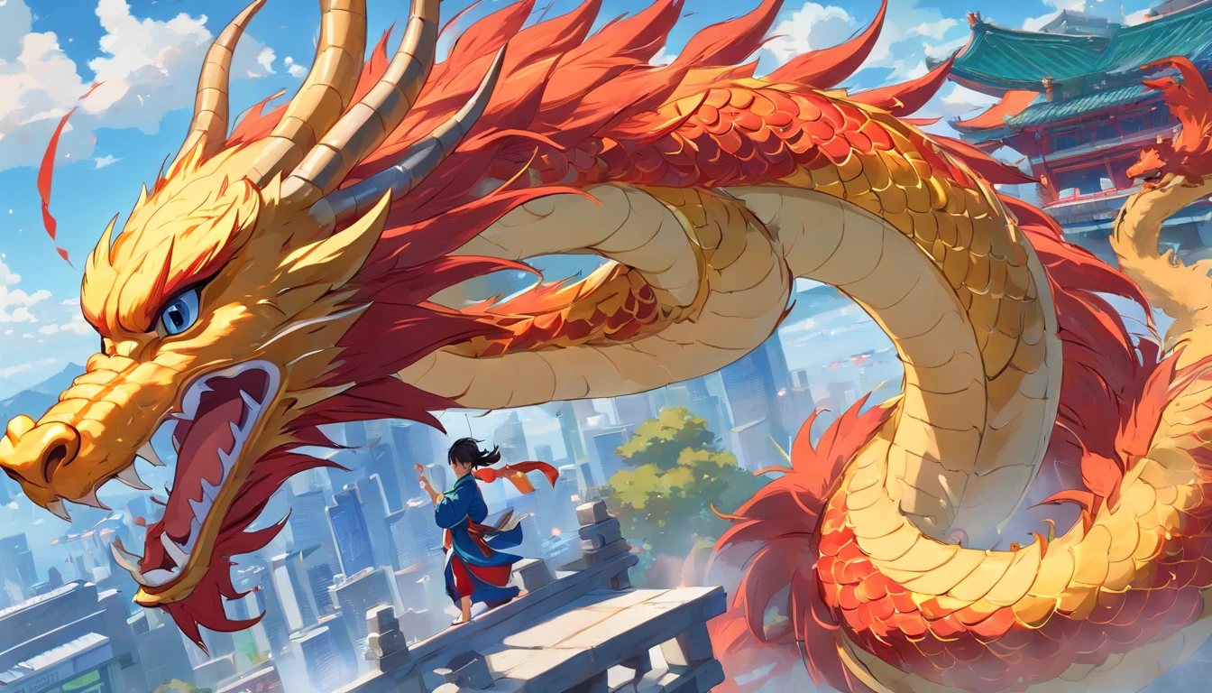 hint: Chinese dragon, ((no humans)) 完成hint: Chinese dragon, Rush to the cloud，clean background，Vibrant reds and golds, complex scale, intense expression, Long serpentine, meandering motion, hot breath, Detailed claws and teeth, spider, Chinese folklore, majestic and powerful, Traditional ink painting style, dramatic lighting, Fascinating and awe-inspiring, Chinese traditional ornate patterns. (best quality, Super detailed, lifelike:1.37), Vibrant, traditional colors, dynamic composition, Highlighted details, strong contrast, Traditional Chinese art techniques.