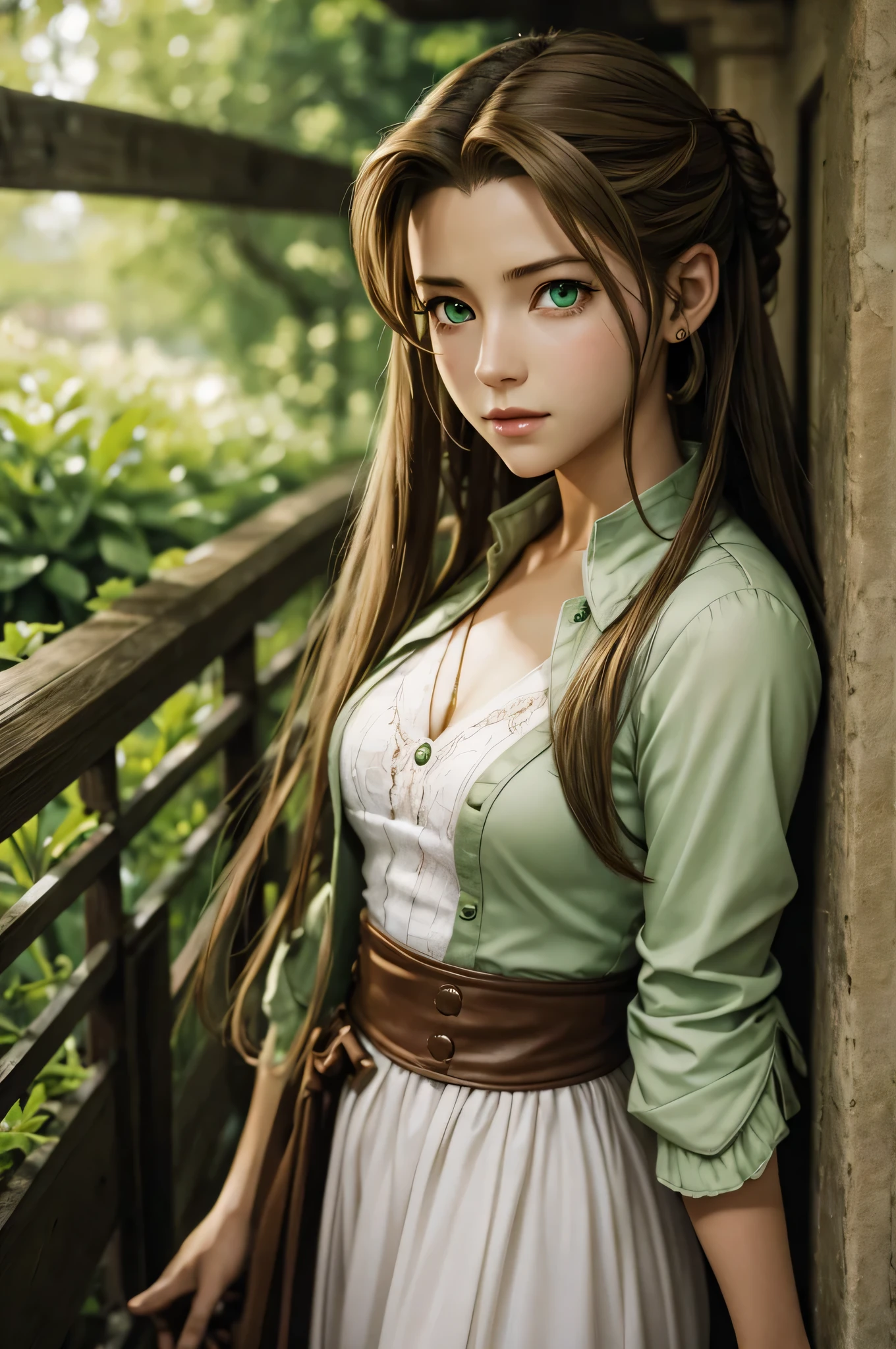 Girl with brown hair, green eyes, animation,cute,love, attitude, simple, ultra 8k resolution