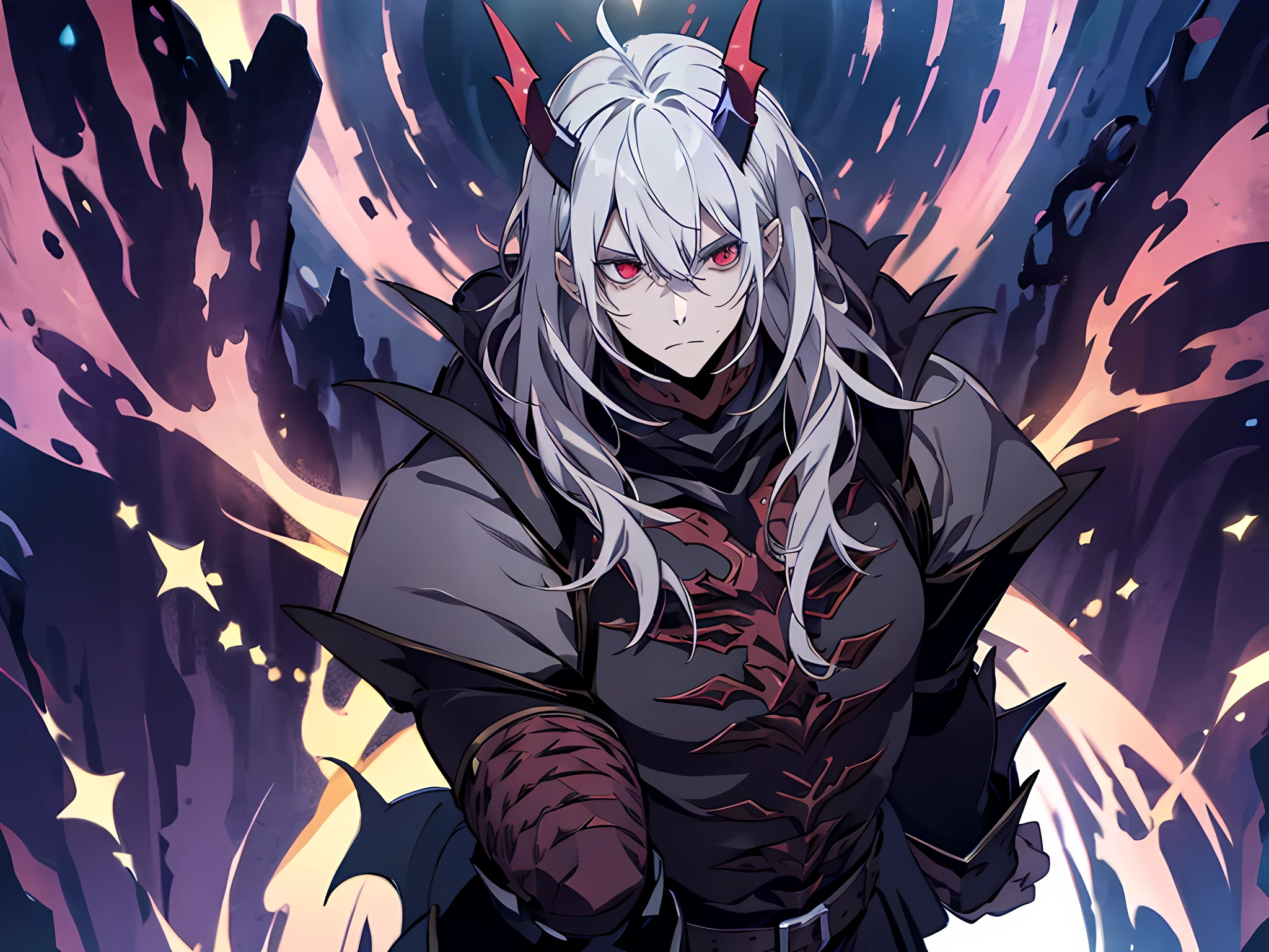 1 man, demon lord, with demonic aura and demon armor