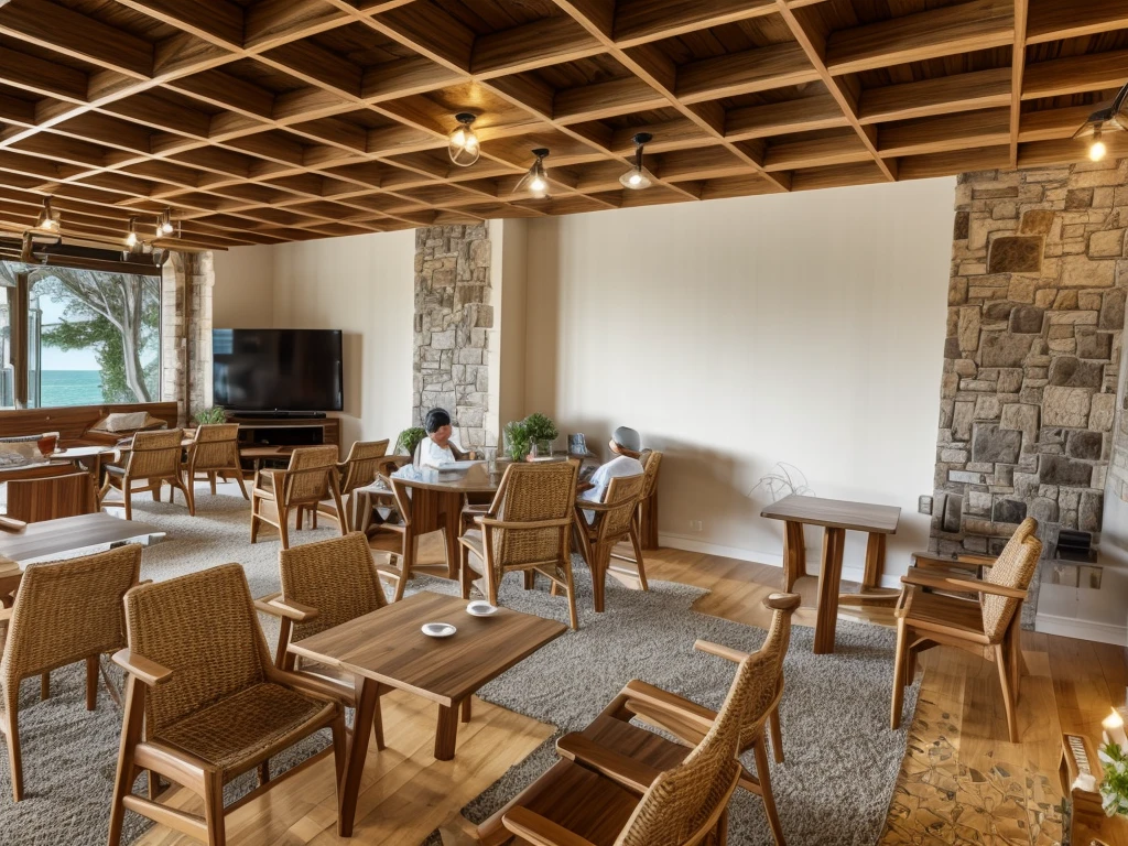 sea restaurant room, farmhouse style